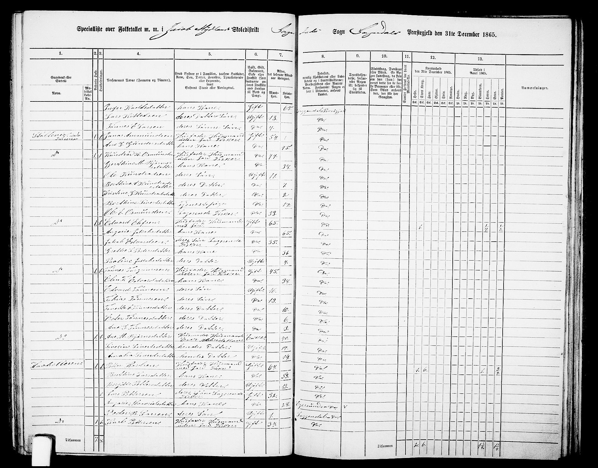 RA, 1865 census for Sokndal, 1865, p. 84