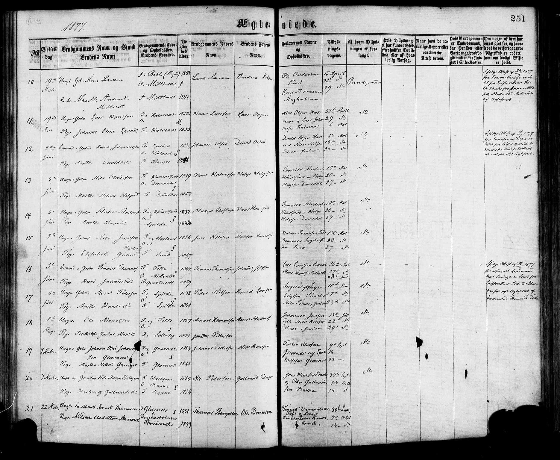 Sund sokneprestembete, AV/SAB-A-99930: Parish register (official) no. A 15, 1867-1881, p. 251