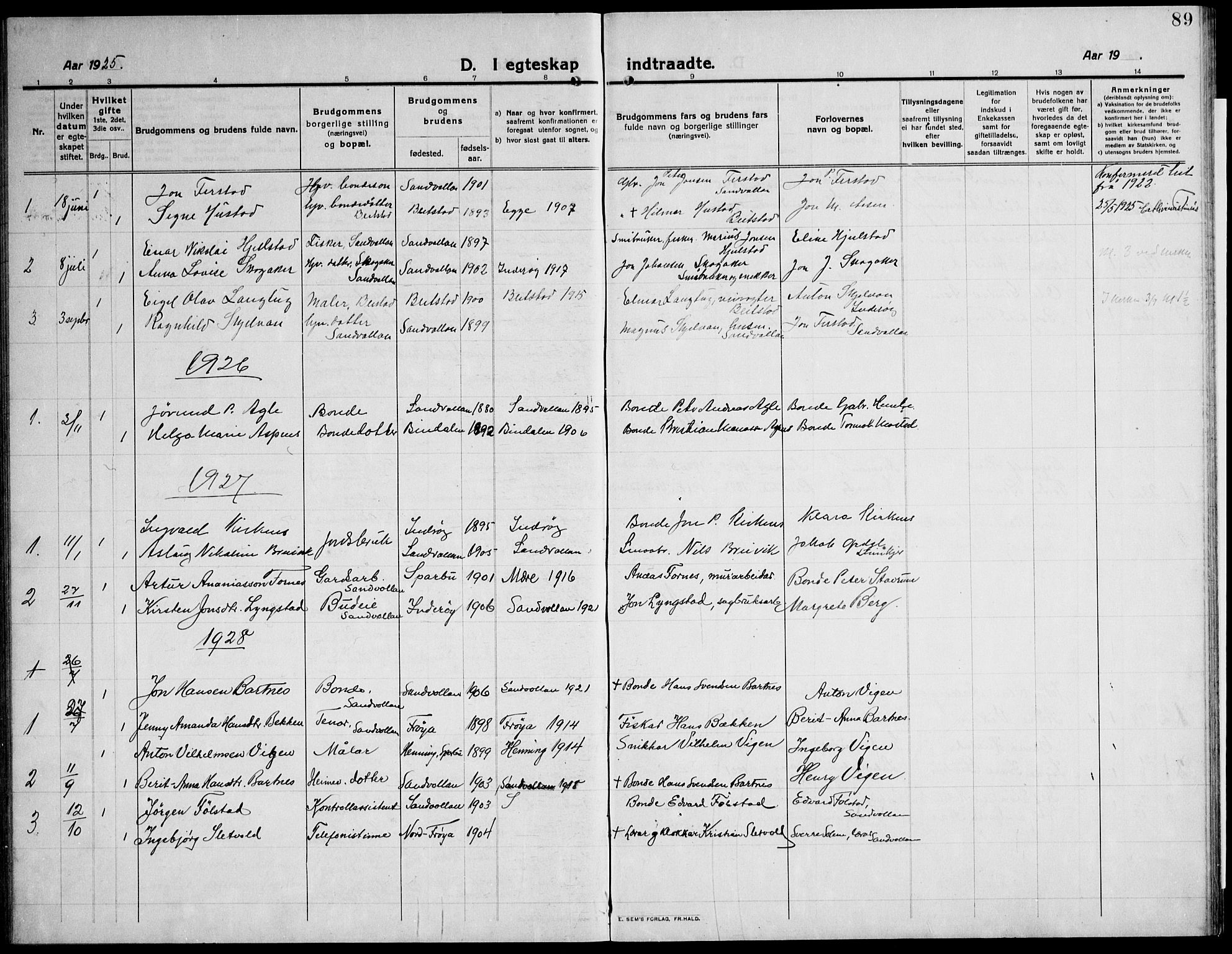 Ministerialprotokoller, klokkerbøker og fødselsregistre - Nord-Trøndelag, AV/SAT-A-1458/732/L0319: Parish register (copy) no. 732C03, 1911-1945, p. 89