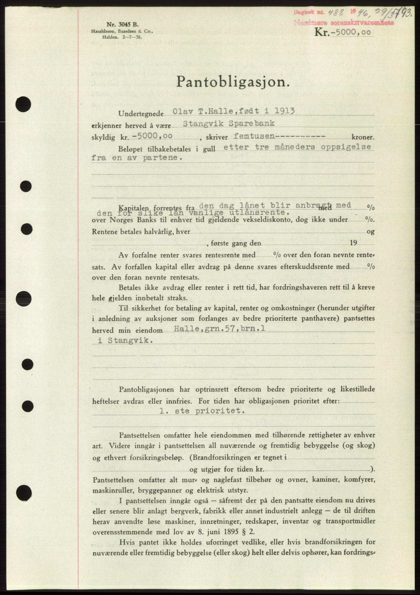 Nordmøre sorenskriveri, AV/SAT-A-4132/1/2/2Ca: Mortgage book no. B93b, 1946-1946, Diary no: : 488/1946