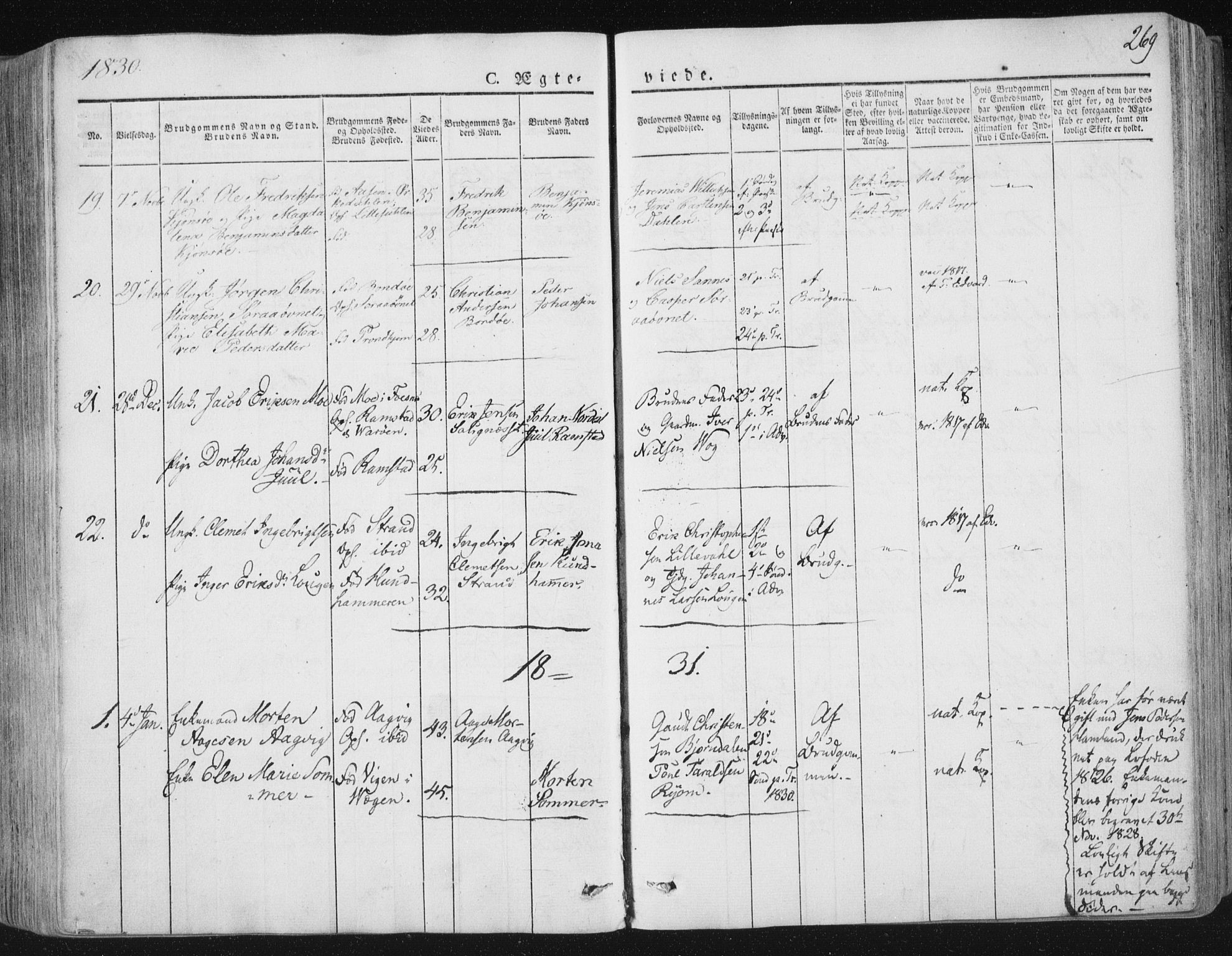 Ministerialprotokoller, klokkerbøker og fødselsregistre - Nord-Trøndelag, SAT/A-1458/784/L0669: Parish register (official) no. 784A04, 1829-1859, p. 269