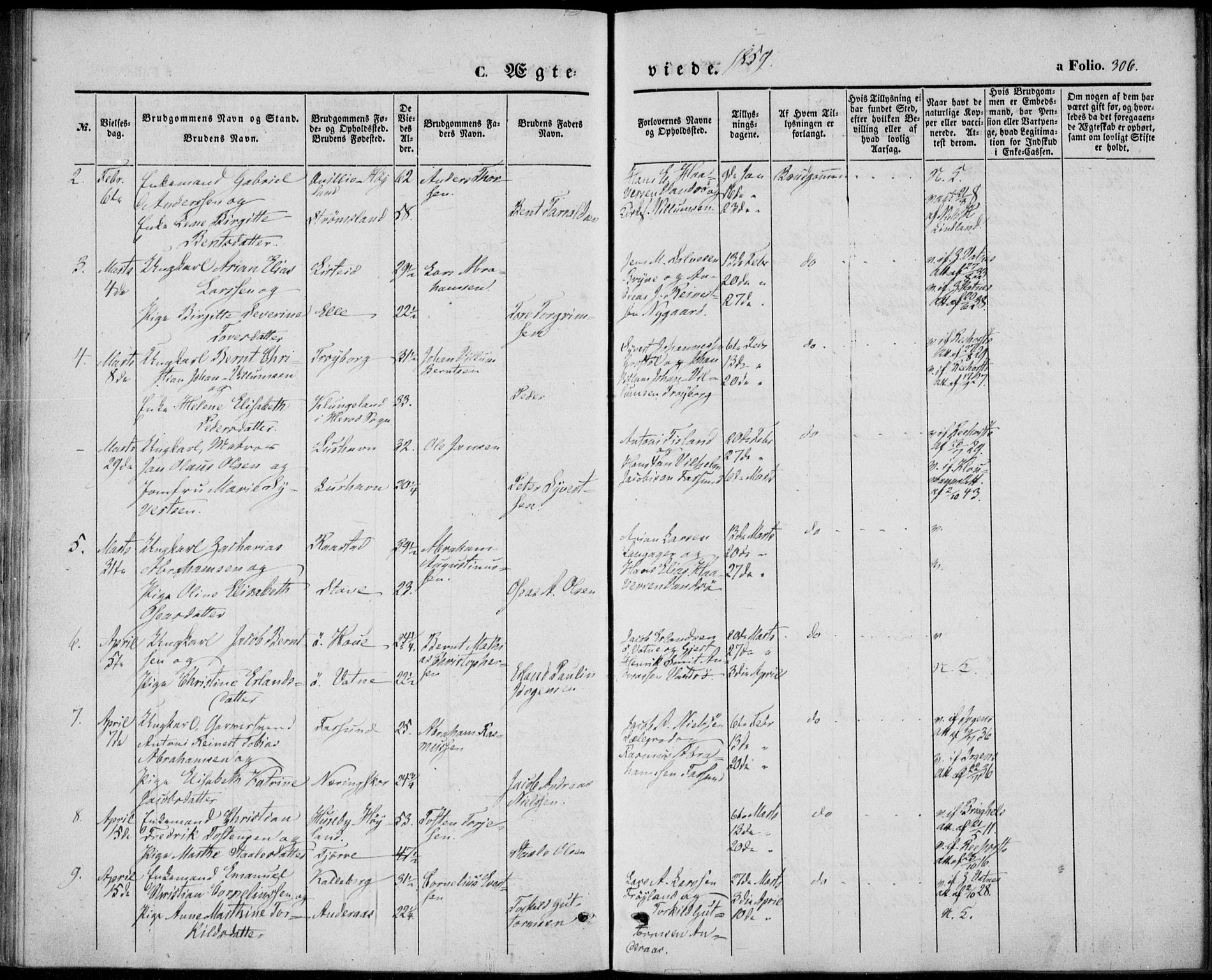 Lista sokneprestkontor, AV/SAK-1111-0027/F/Fb/L0002: Parish register (copy) no. B 2, 1847-1862, p. 306