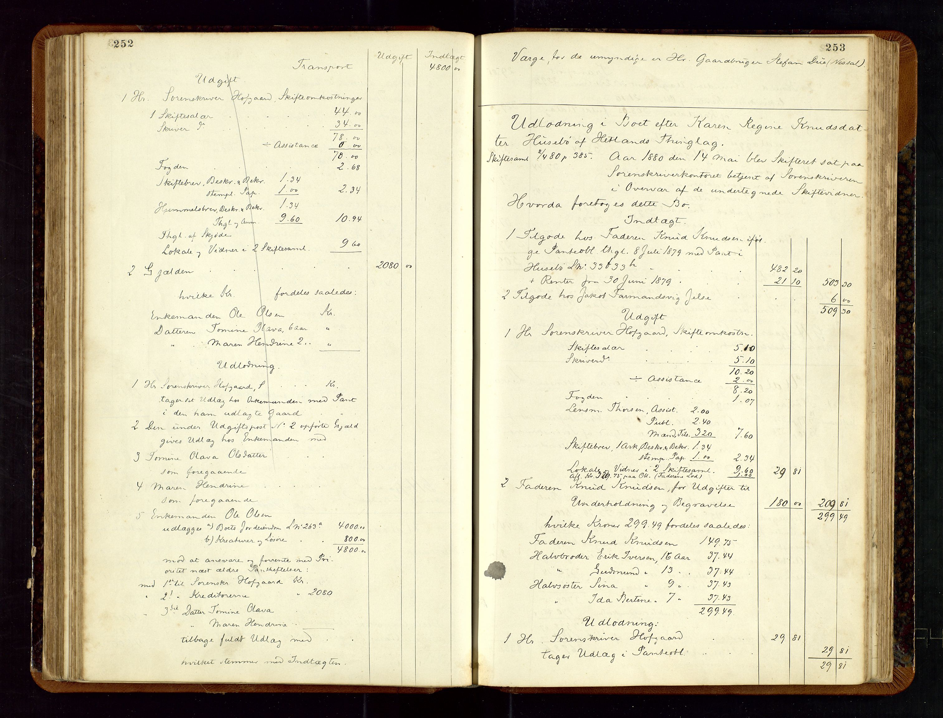 Jæren sorenskriveri, AV/SAST-A-100310/01/5/50/50BB/L0002: SKIFTEUTLODNINGSPROTOKOLL, 1877-1882, p. 252-253