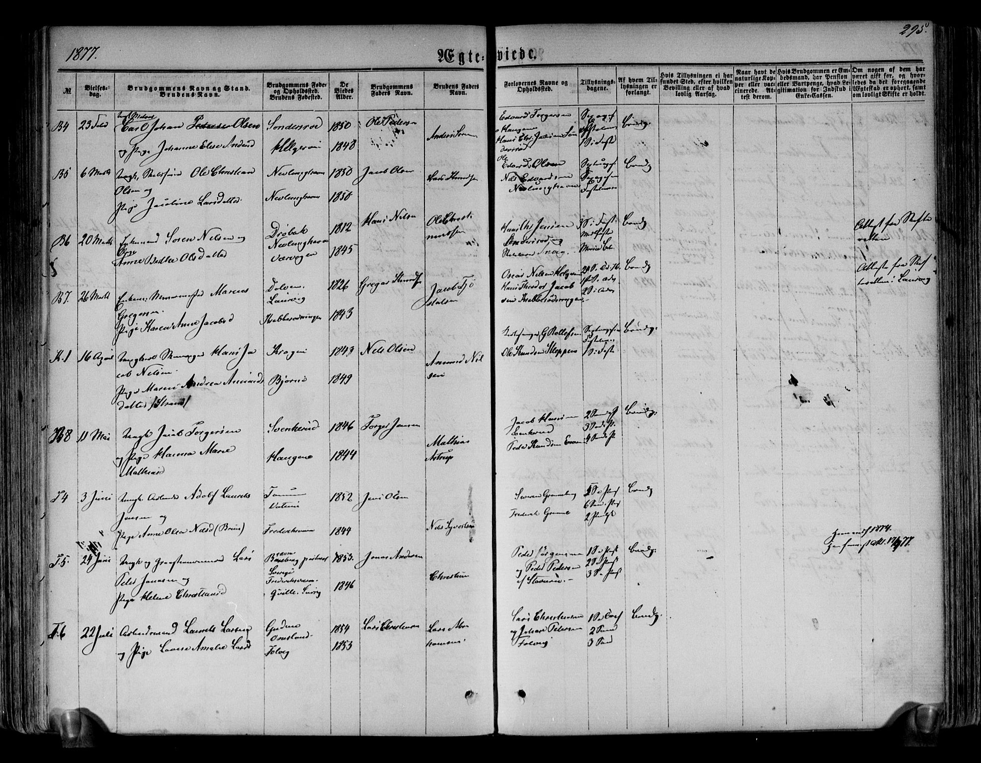 Brunlanes kirkebøker, AV/SAKO-A-342/F/Fa/L0005: Parish register (official) no. I 5, 1862-1877, p. 295