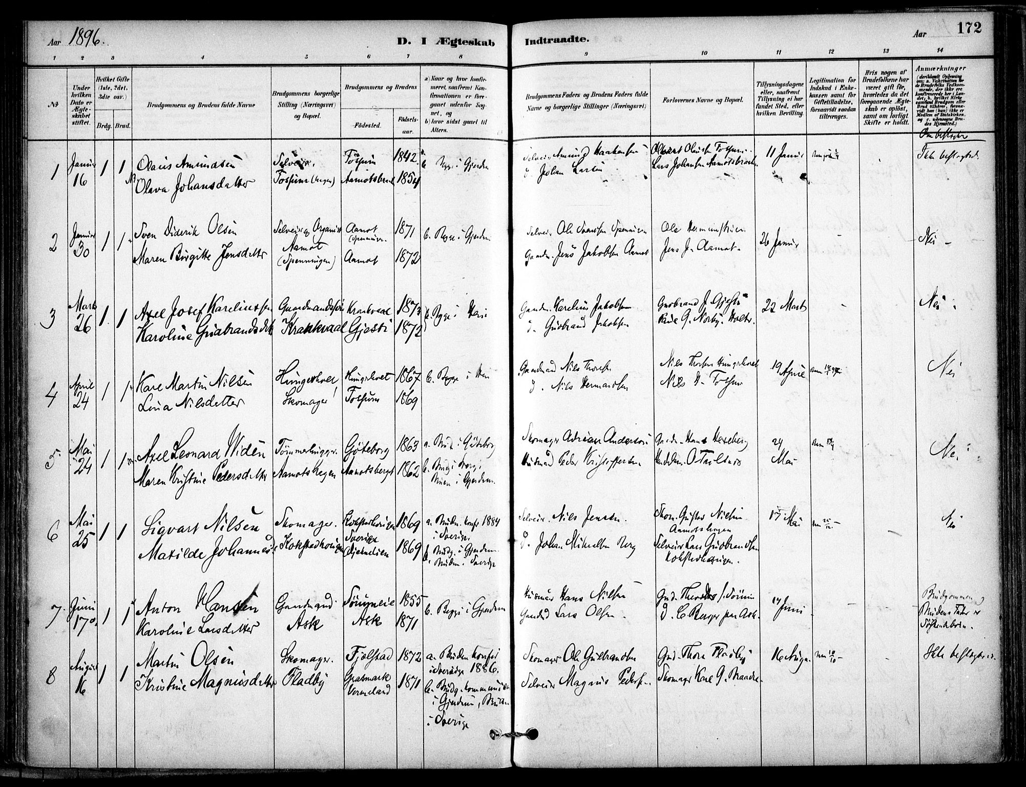 Gjerdrum prestekontor Kirkebøker, SAO/A-10412b/F/Fb/L0001: Parish register (official) no. II 1, 1881-1921, p. 172
