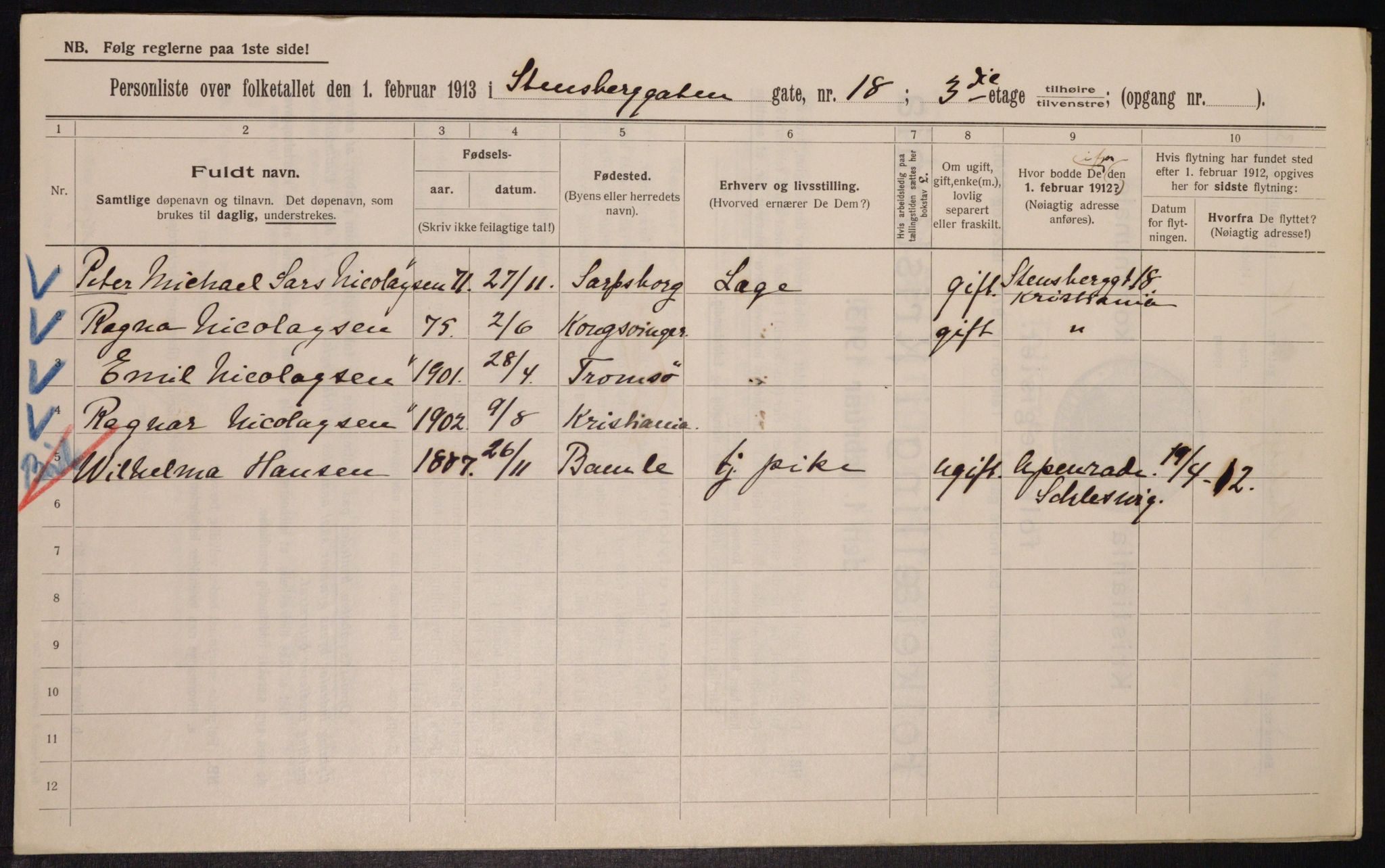 OBA, Municipal Census 1913 for Kristiania, 1913, p. 101621