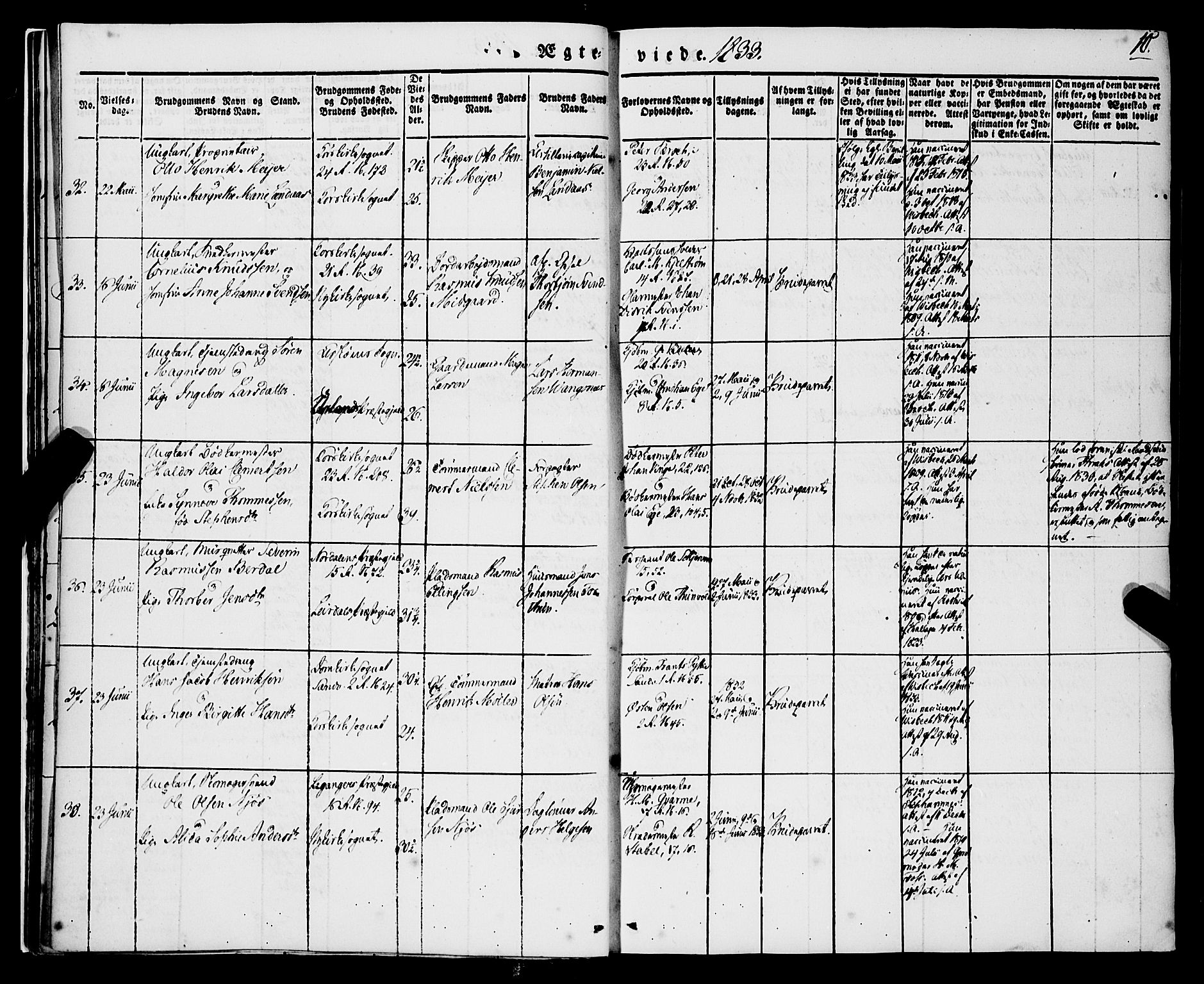 Korskirken sokneprestembete, SAB/A-76101/H/Haa/L0034: Parish register (official) no. D 1, 1832-1852, p. 10
