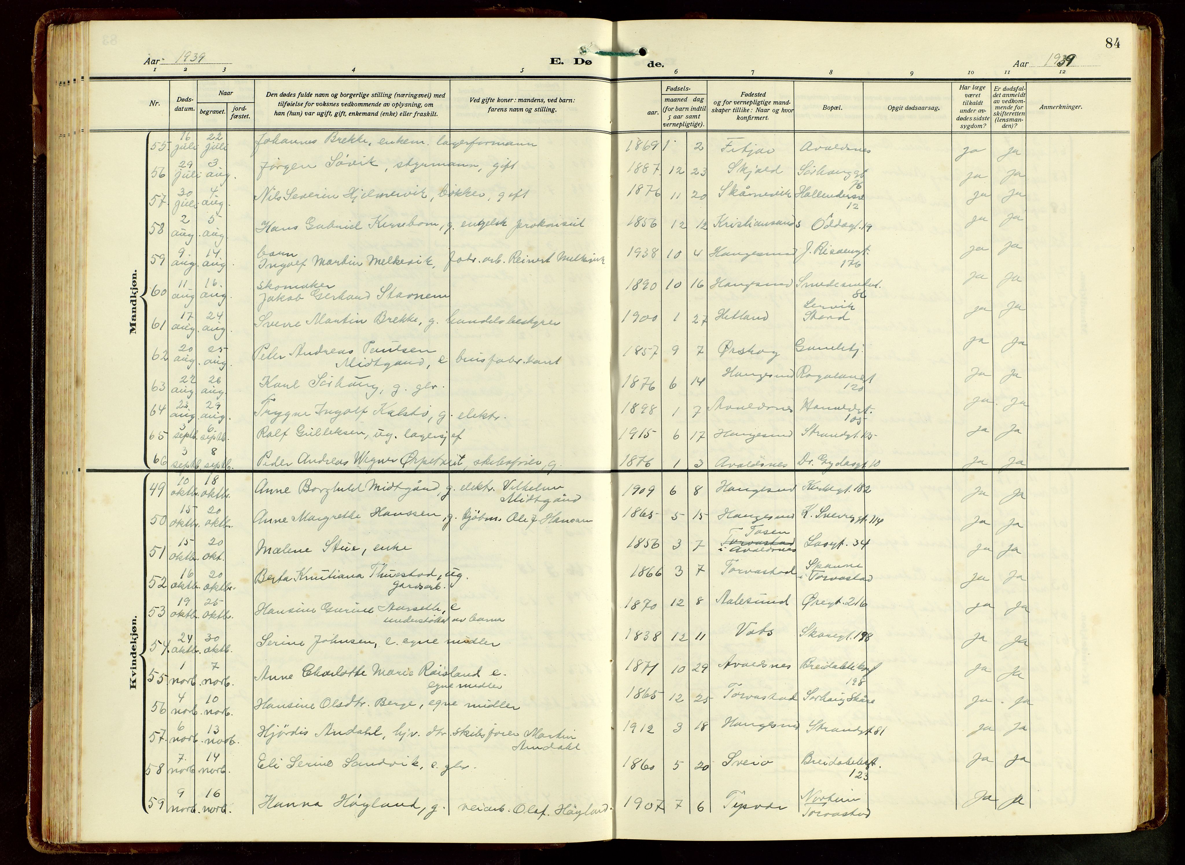 Haugesund sokneprestkontor, AV/SAST-A -101863/H/Ha/Hab/L0012: Parish register (copy) no. B 12, 1930-1958, p. 84