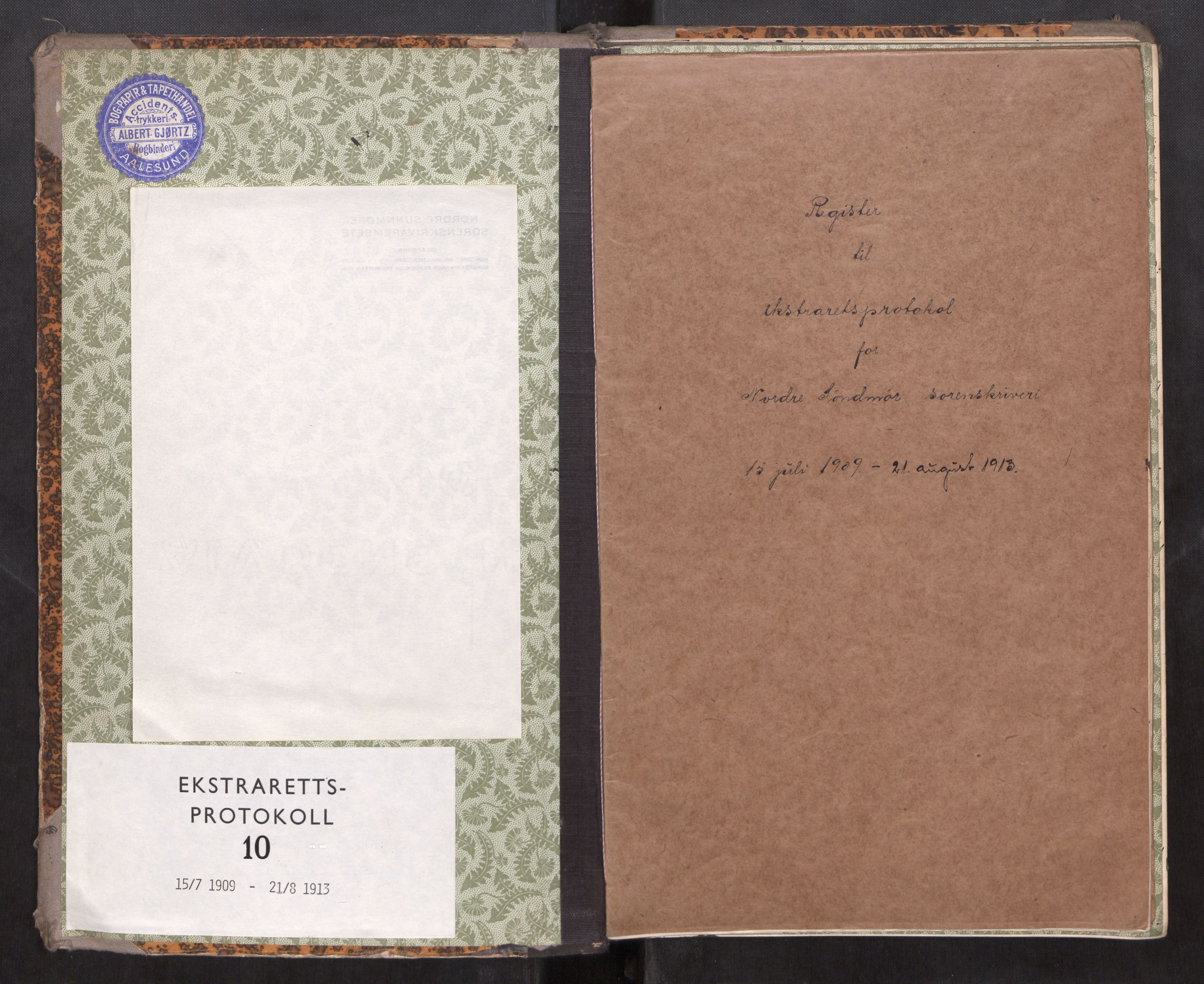 Nordre Sunnmøre sorenskriveri, AV/SAT-A-0006/1/1/1B/L0011: Ekstrarettsprotokoll 10, 1909-1913