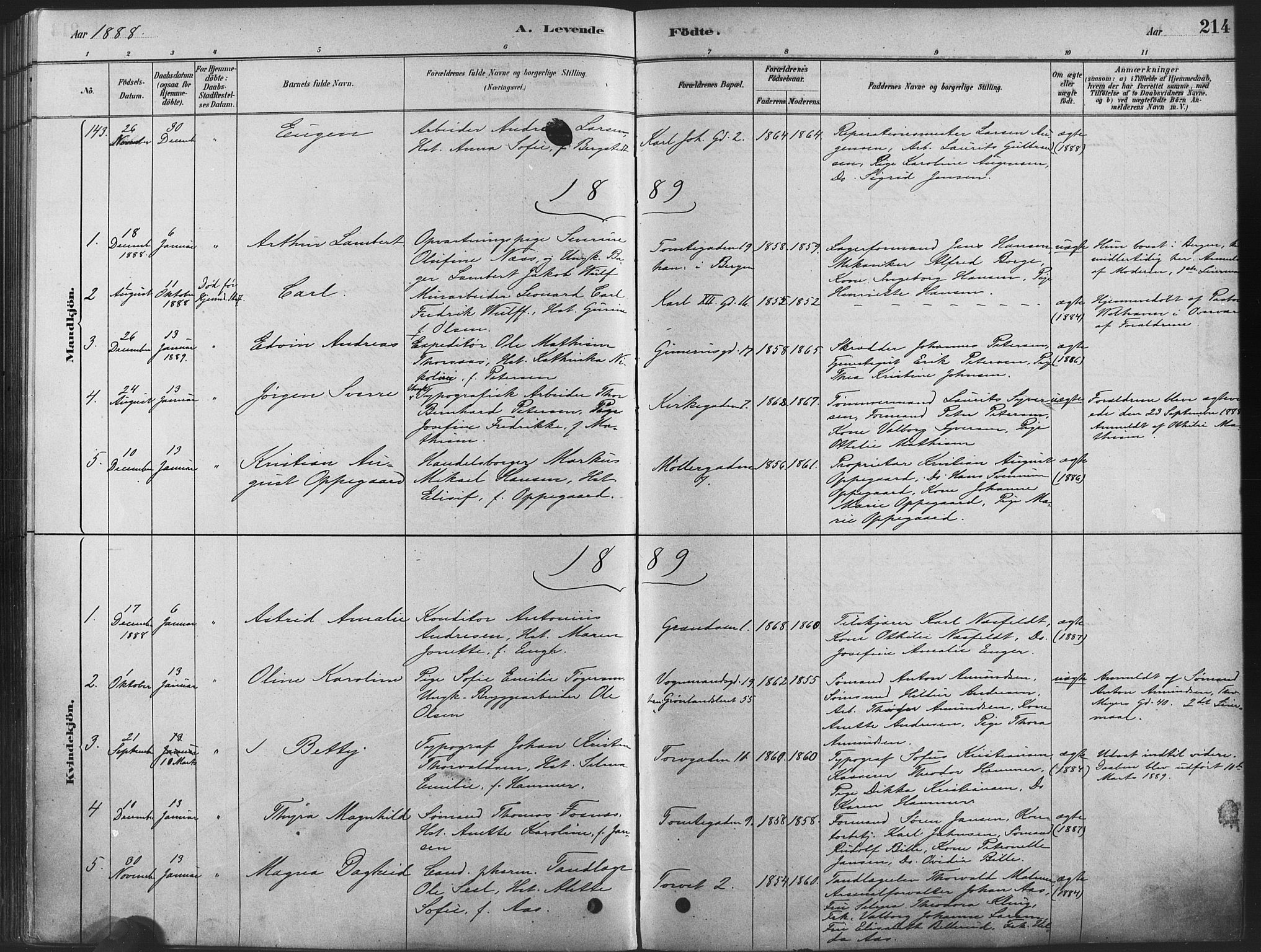 Oslo domkirke Kirkebøker, SAO/A-10752/F/Fa/L0029: Parish register (official) no. 29, 1879-1892, p. 214