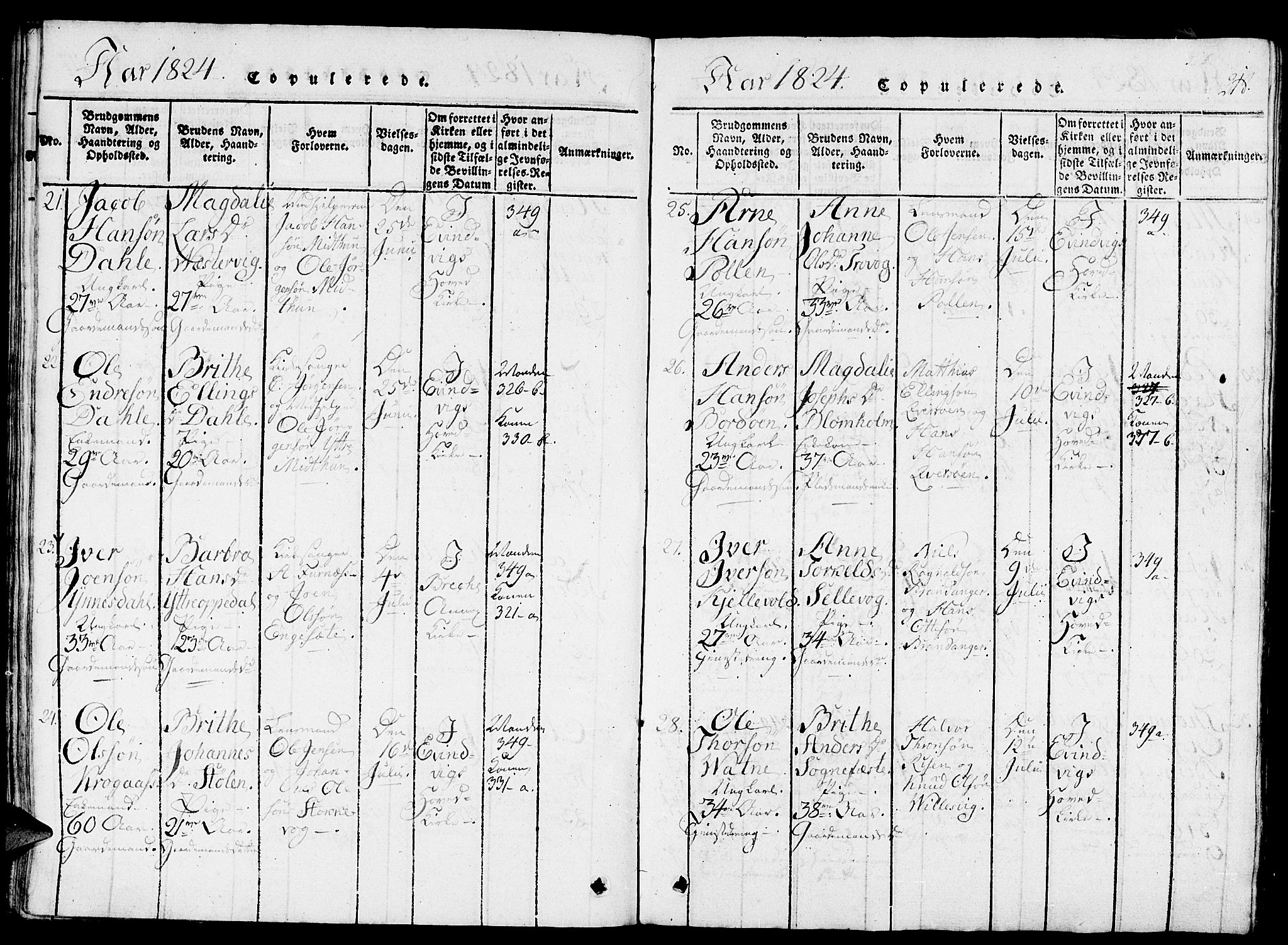 Gulen sokneprestembete, SAB/A-80201/H/Haa/Haaa/L0018: Parish register (official) no. A 18, 1816-1825, p. 218