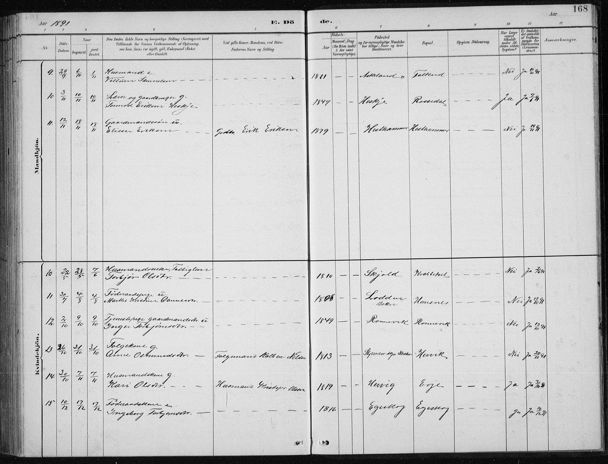 Tysvær sokneprestkontor, SAST/A -101864/H/Ha/Hab/L0004: Parish register (copy) no. B 4, 1883-1896, p. 168