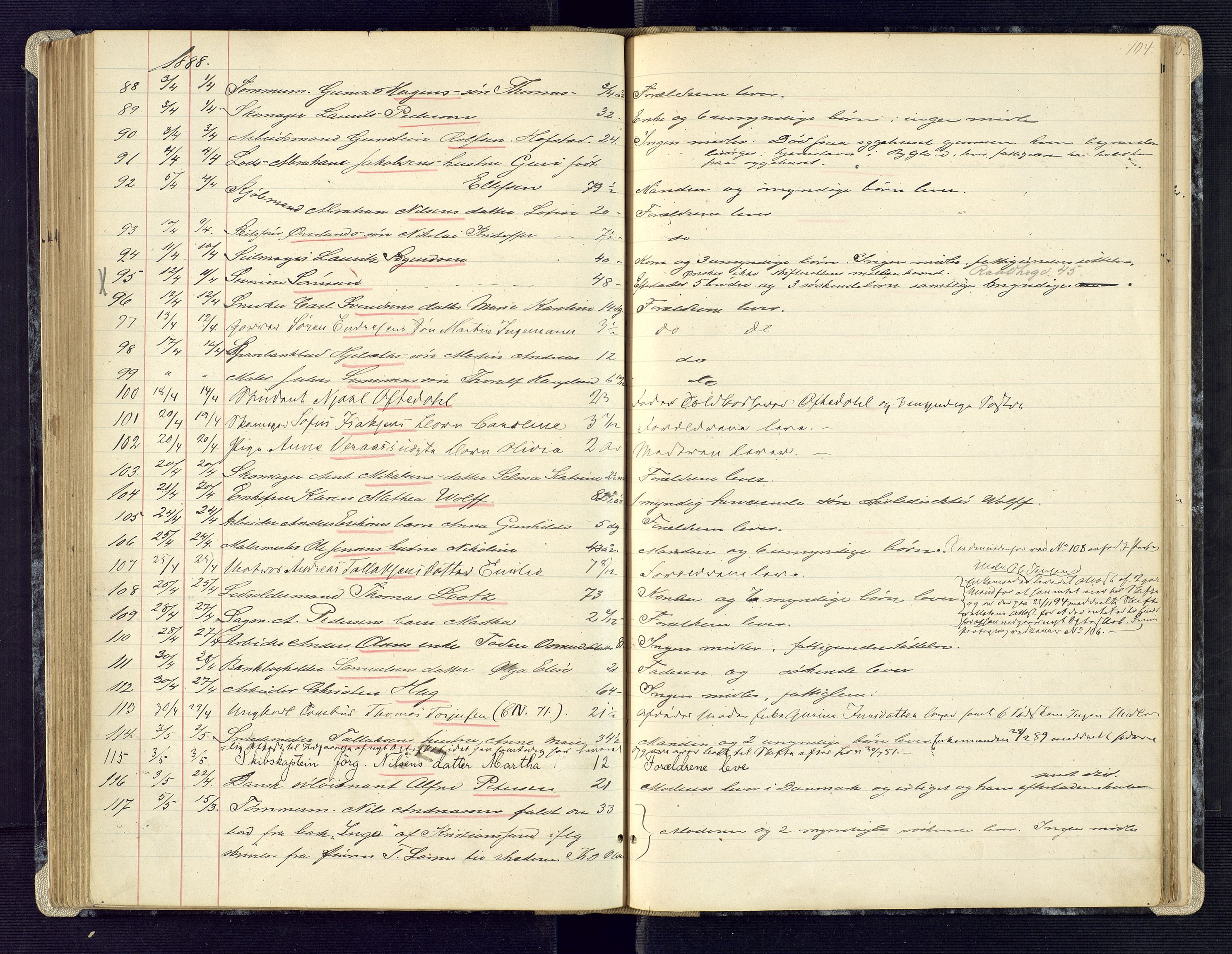 Kristiansand byrett, AV/SAK-1223-0001/H/Ha/L0006: Anmeldte dødsfall, 1878-1892, p. 104