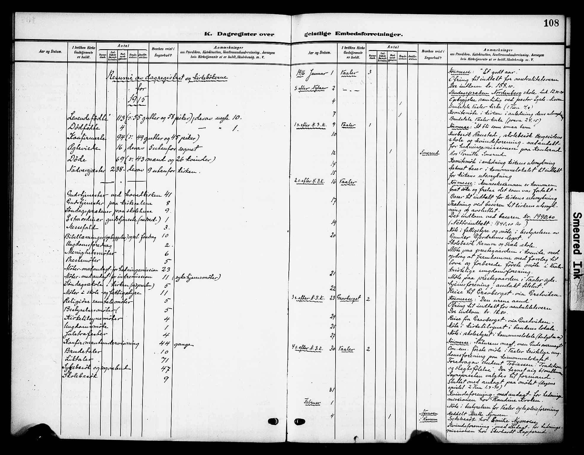 Våler prestekontor, Hedmark, SAH/PREST-040/H/Ha/Haa/L0007: Parish register (official) no. 7, 1908-1919, p. 108