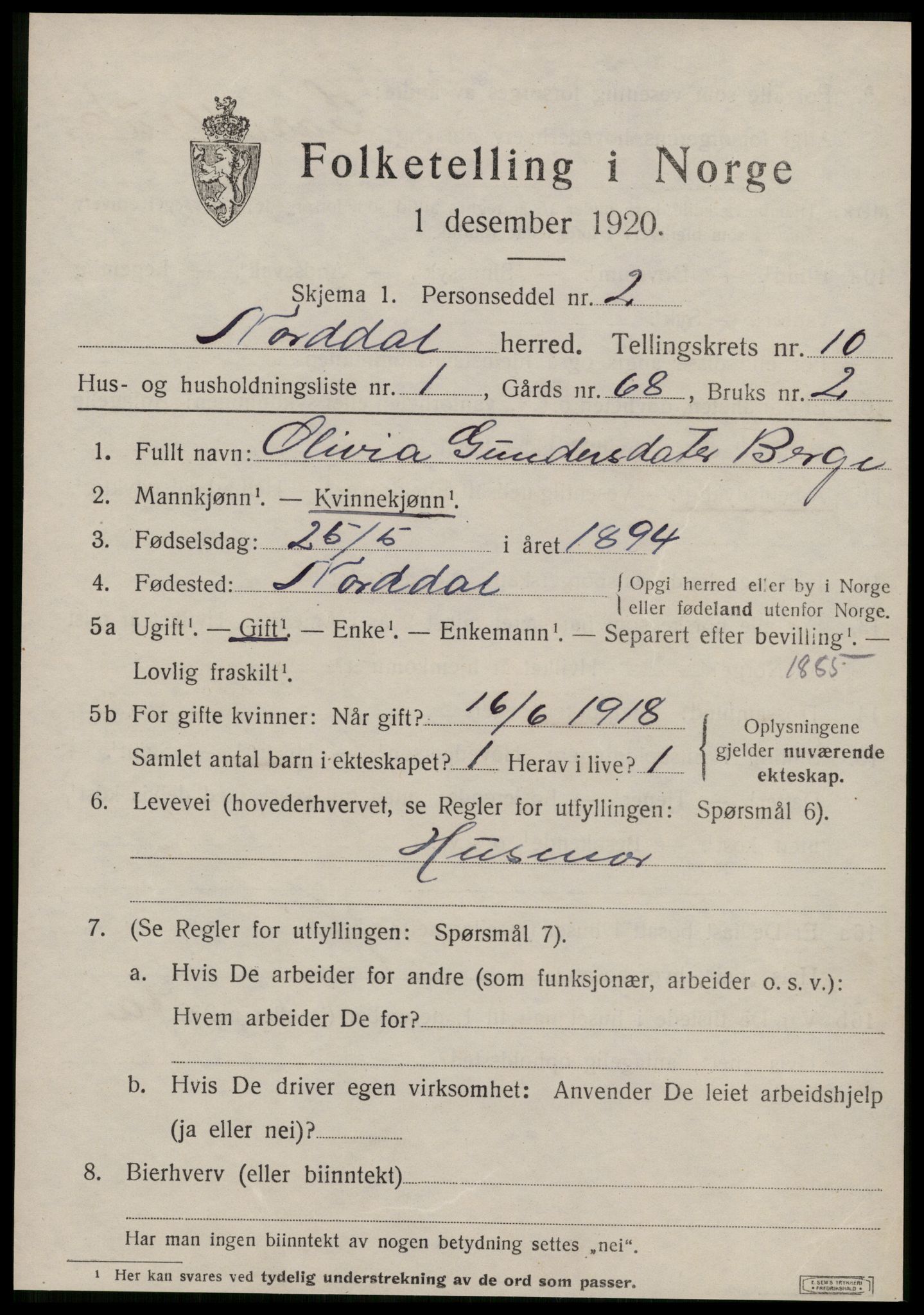 SAT, 1920 census for Norddal, 1920, p. 5373