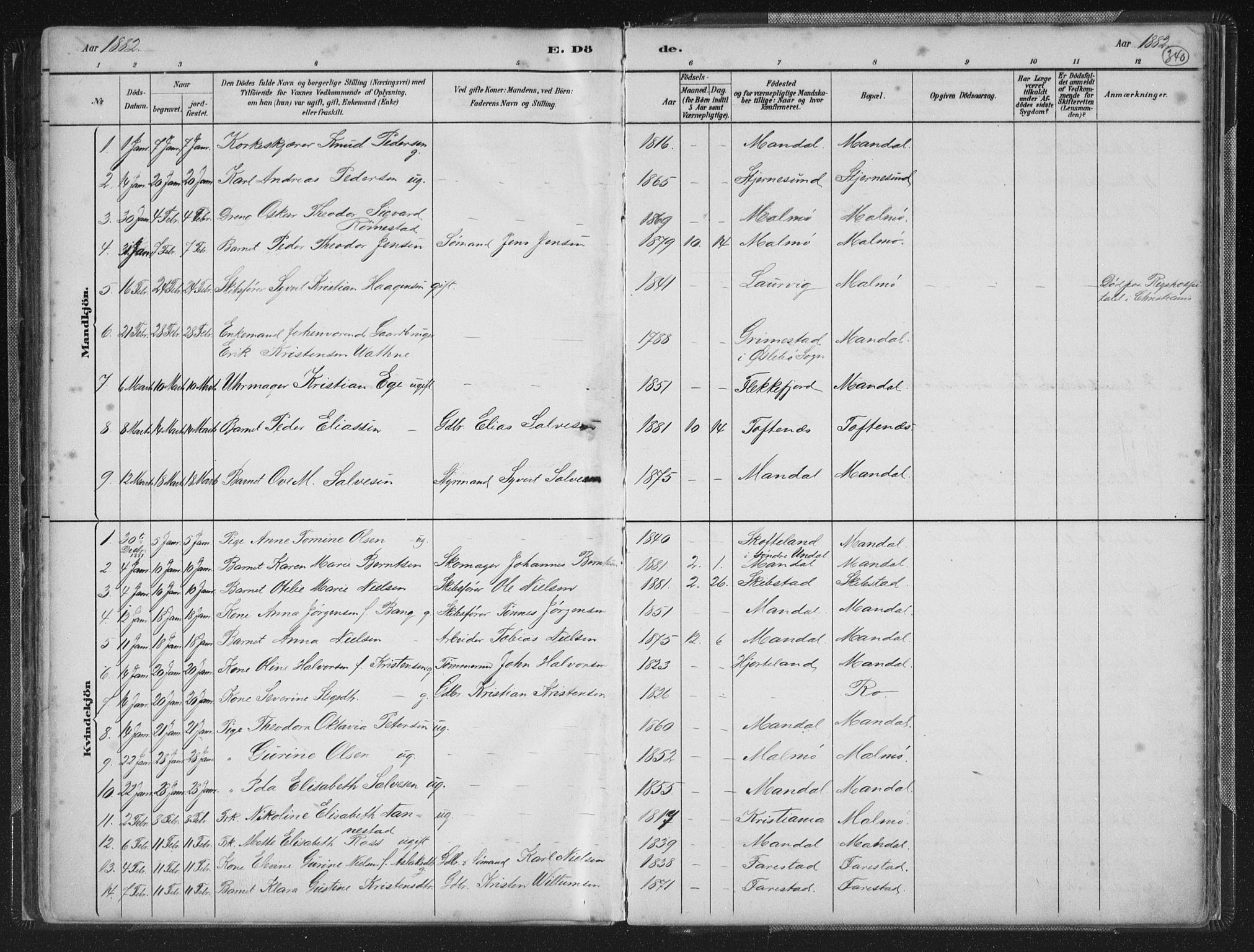 Mandal sokneprestkontor, SAK/1111-0030/F/Fb/Fba/L0011: Parish register (copy) no. B 5, 1880-1898, p. 340