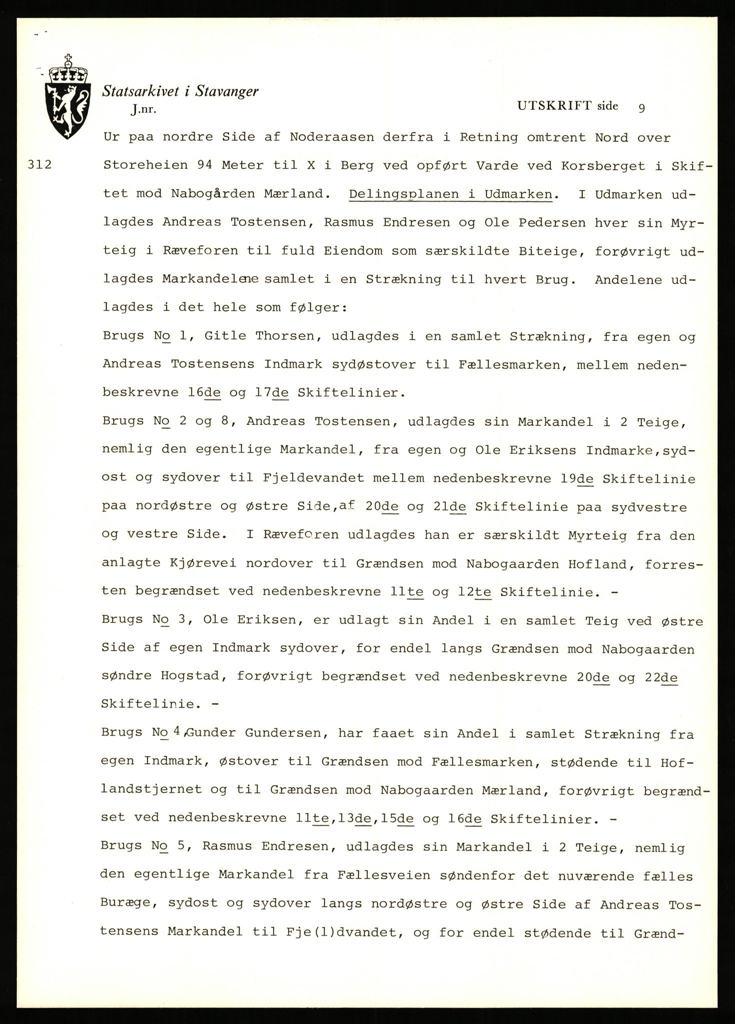 Statsarkivet i Stavanger, AV/SAST-A-101971/03/Y/Yj/L0038: Avskrifter sortert etter gårdsnavn: Hodne - Holte, 1750-1930, p. 215