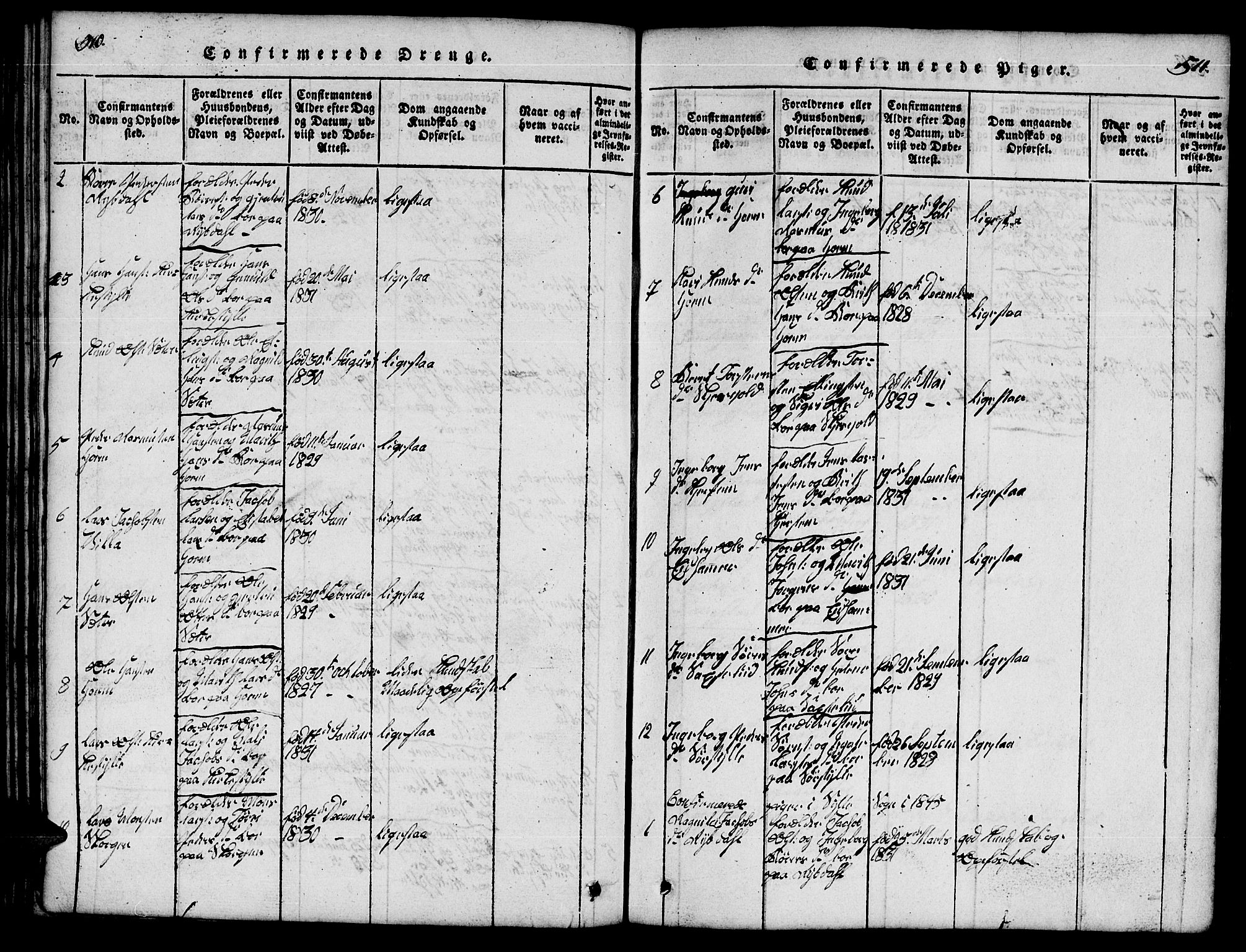 Ministerialprotokoller, klokkerbøker og fødselsregistre - Møre og Romsdal, SAT/A-1454/541/L0546: Parish register (copy) no. 541C01, 1818-1856, p. 510-511