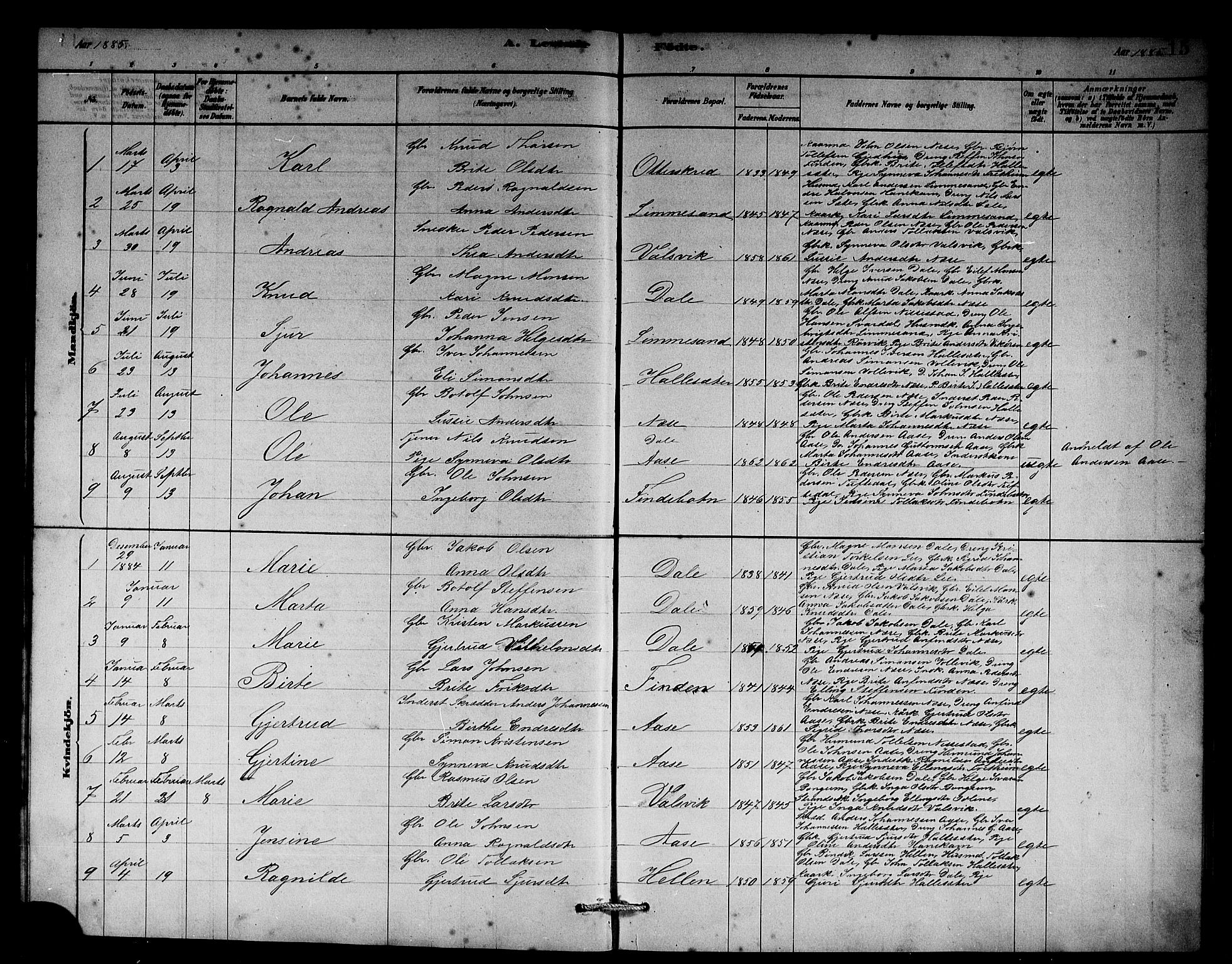 Vik sokneprestembete, AV/SAB-A-81501/H/Hab/Habb/L0002: Parish register (copy) no. B 2, 1878-1893, p. 15