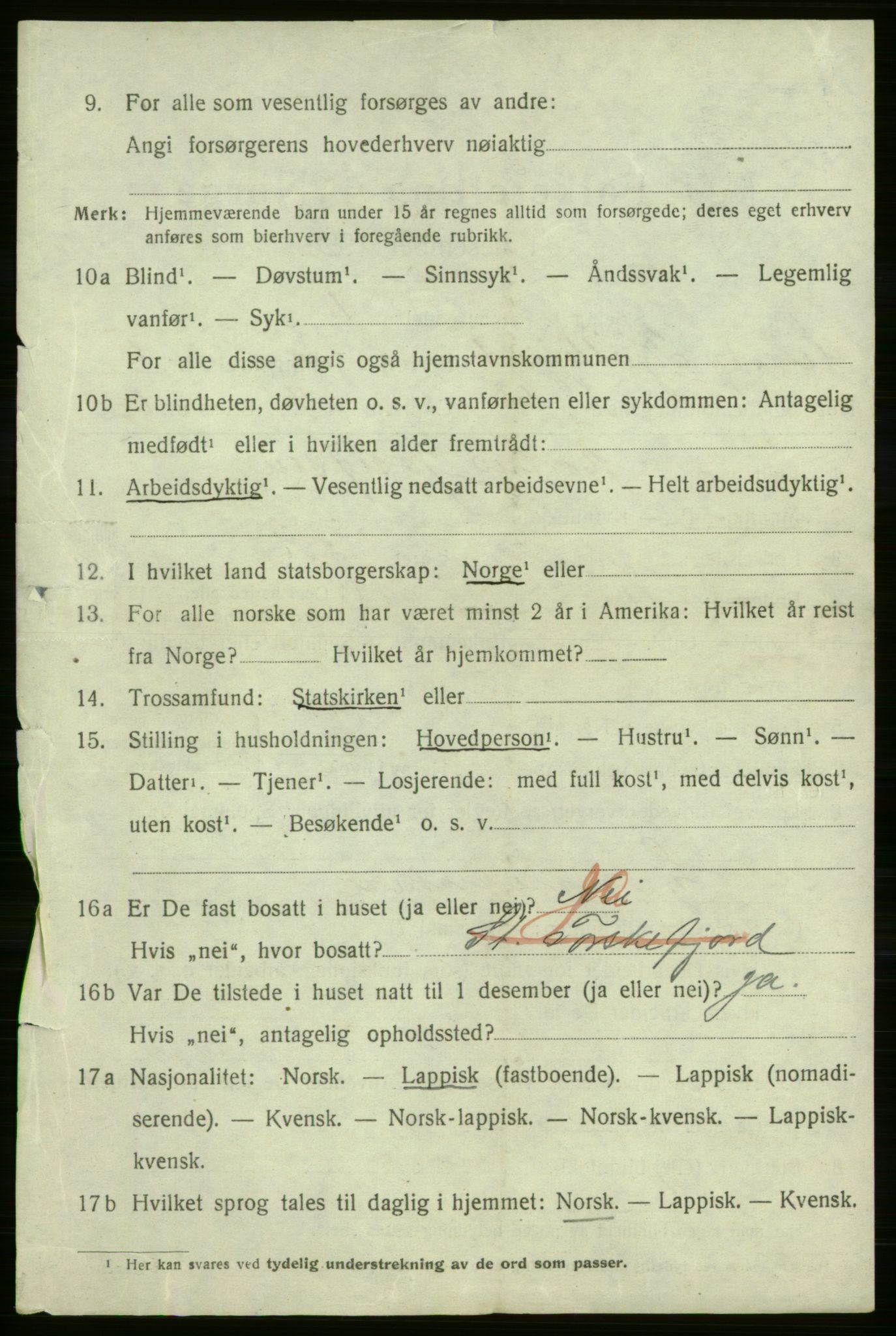 SATØ, 1920 census for Lebesby, 1920, p. 3012