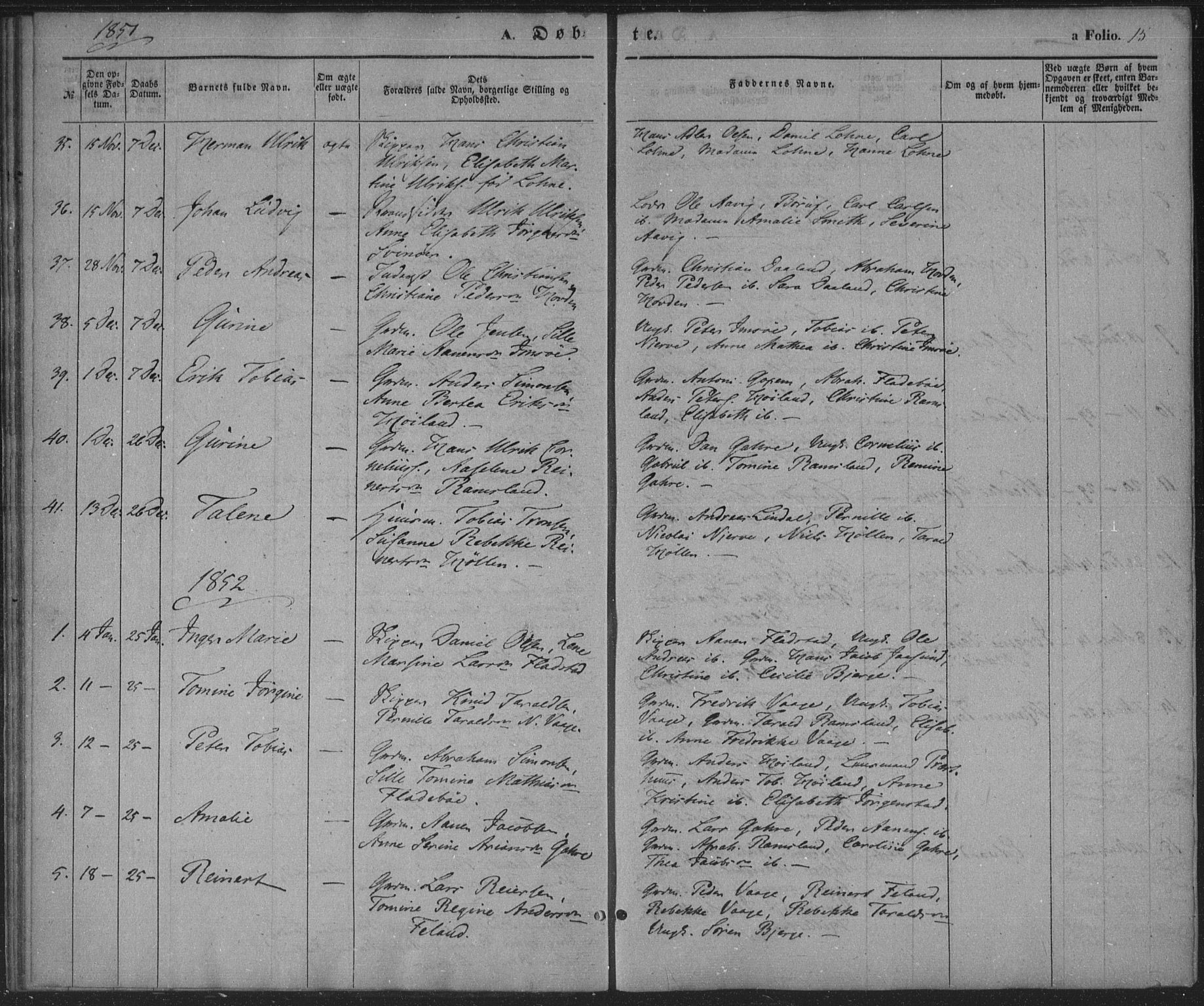 Sør-Audnedal sokneprestkontor, AV/SAK-1111-0039/F/Fa/Faa/L0002: Parish register (official) no. A 2, 1848-1867, p. 15