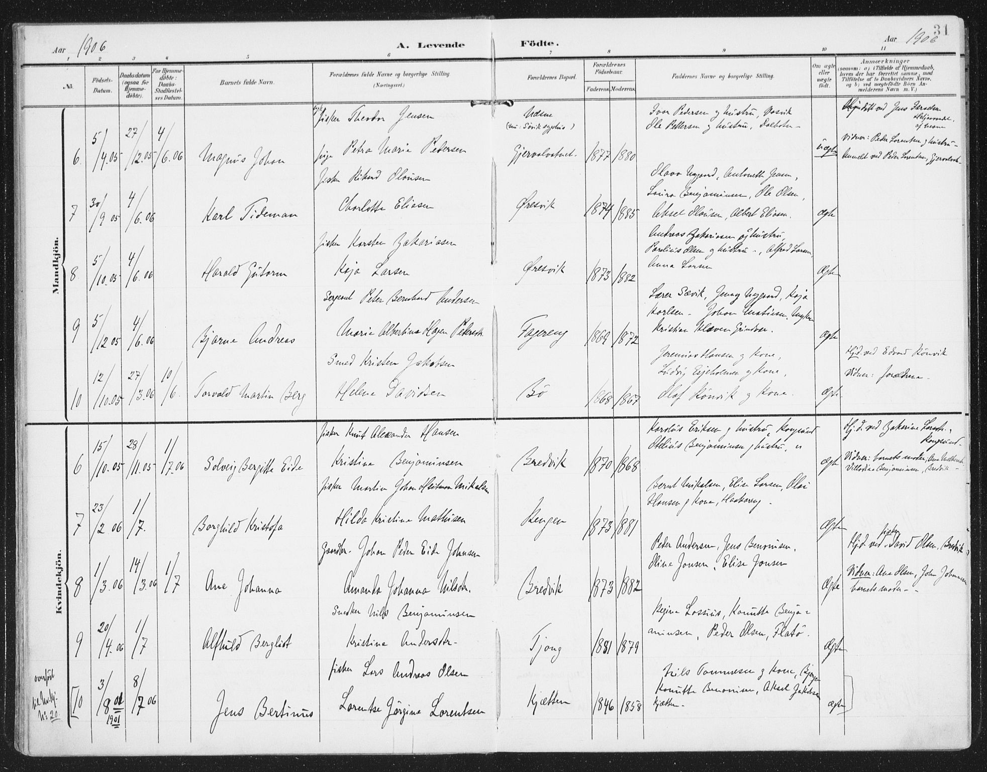 Ministerialprotokoller, klokkerbøker og fødselsregistre - Nordland, AV/SAT-A-1459/841/L0612: Parish register (official) no. 841A15, 1902-1910, p. 31