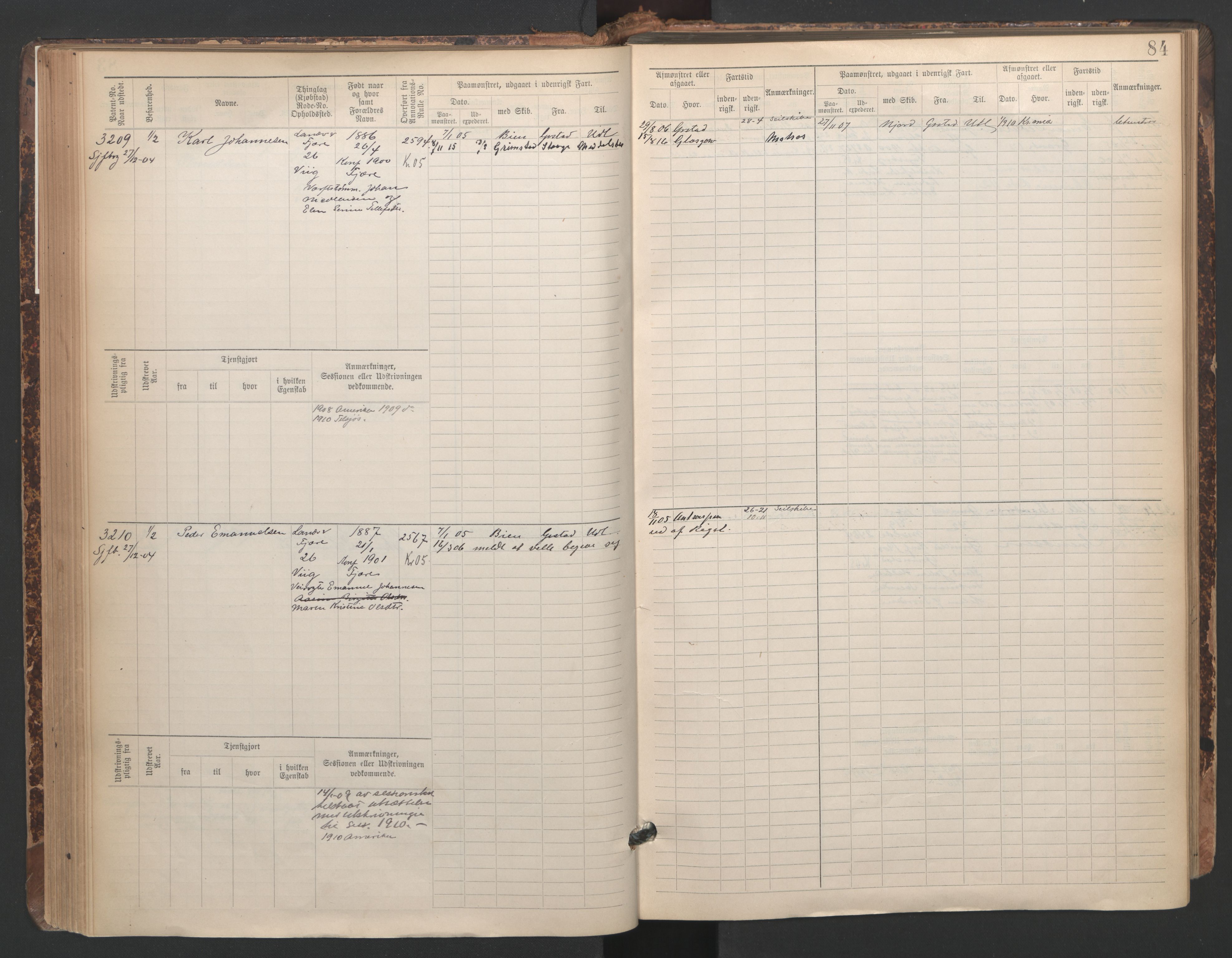 Grimstad mønstringskrets, AV/SAK-2031-0013/F/Fb/L0005: Hovedrulle A nr 3043-3804, F-8, 1900-1948, p. 86