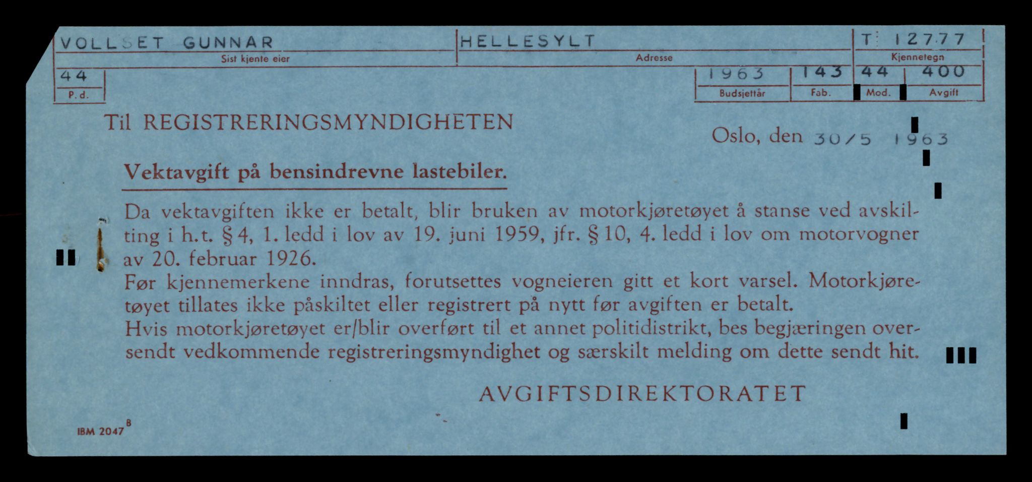 Møre og Romsdal vegkontor - Ålesund trafikkstasjon, AV/SAT-A-4099/F/Fe/L0035: Registreringskort for kjøretøy T 12653 - T 12829, 1927-1998, p. 2070
