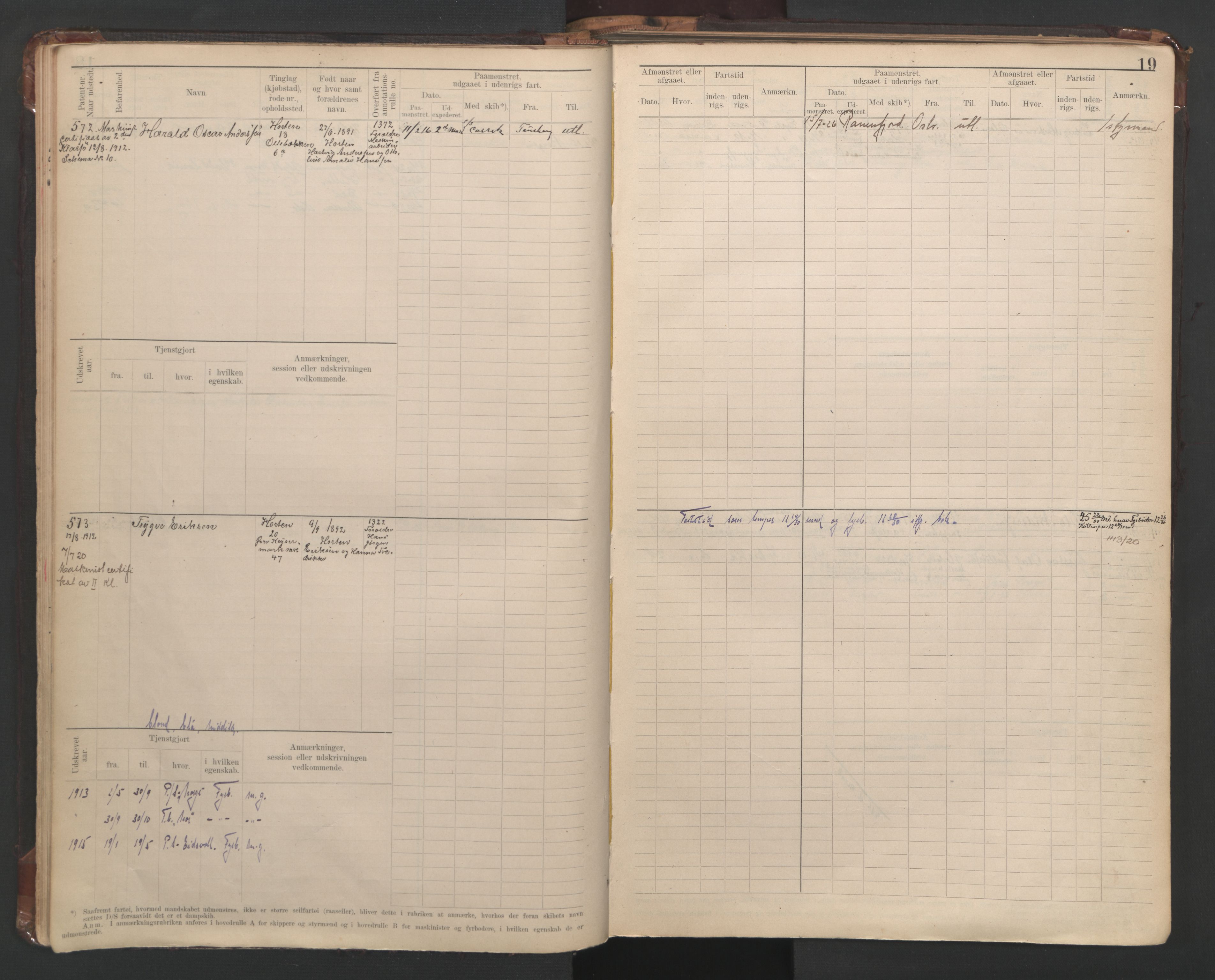 Horten innrulleringskontor, AV/SAKO-A-785/F/Fe/L0008: Maskinist, fyrbøterrulle, 1911-1948, p. 19