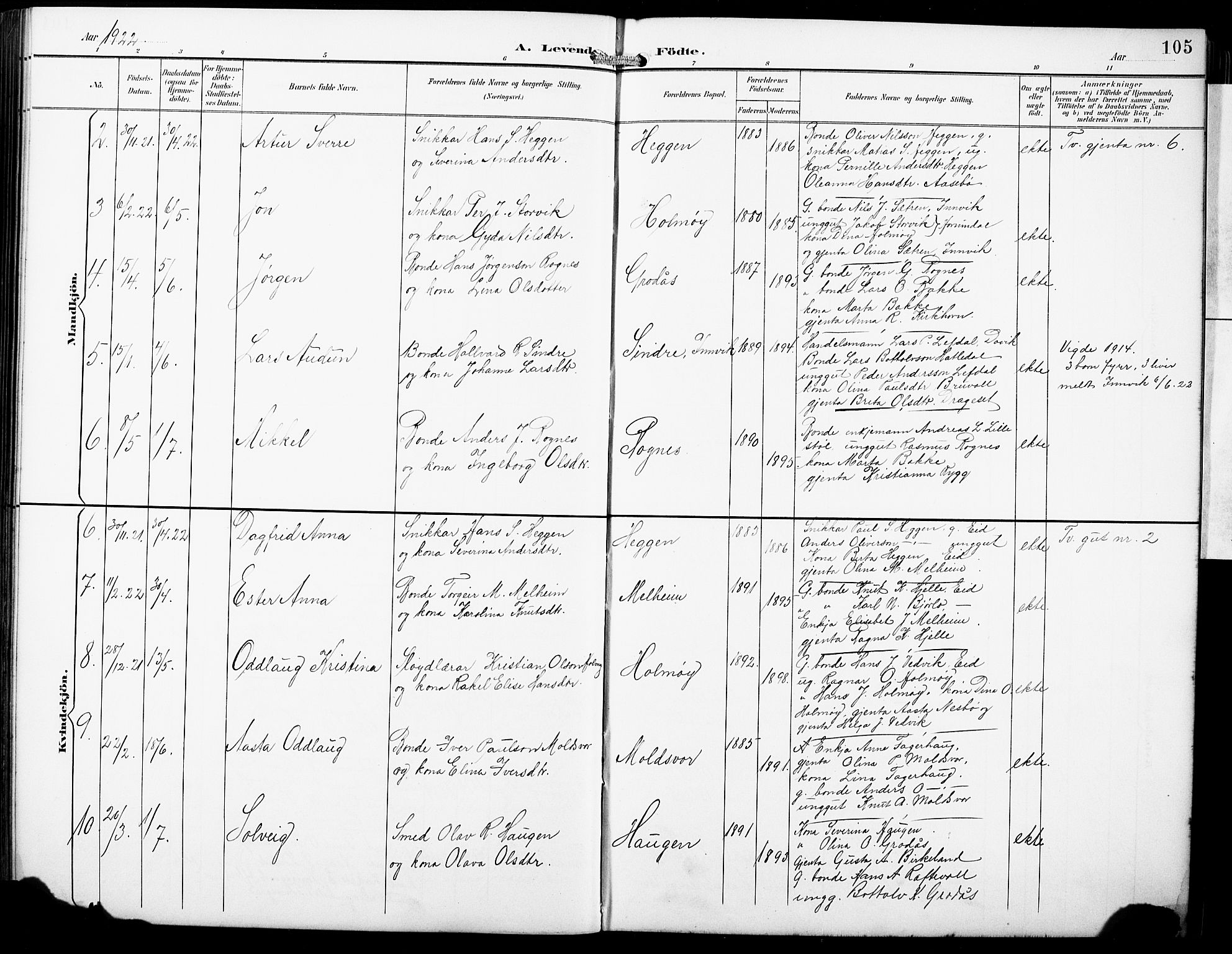 Hornindal sokneprestembete, SAB/A-82401/H/Hab: Parish register (copy) no. A 2, 1894-1927, p. 105