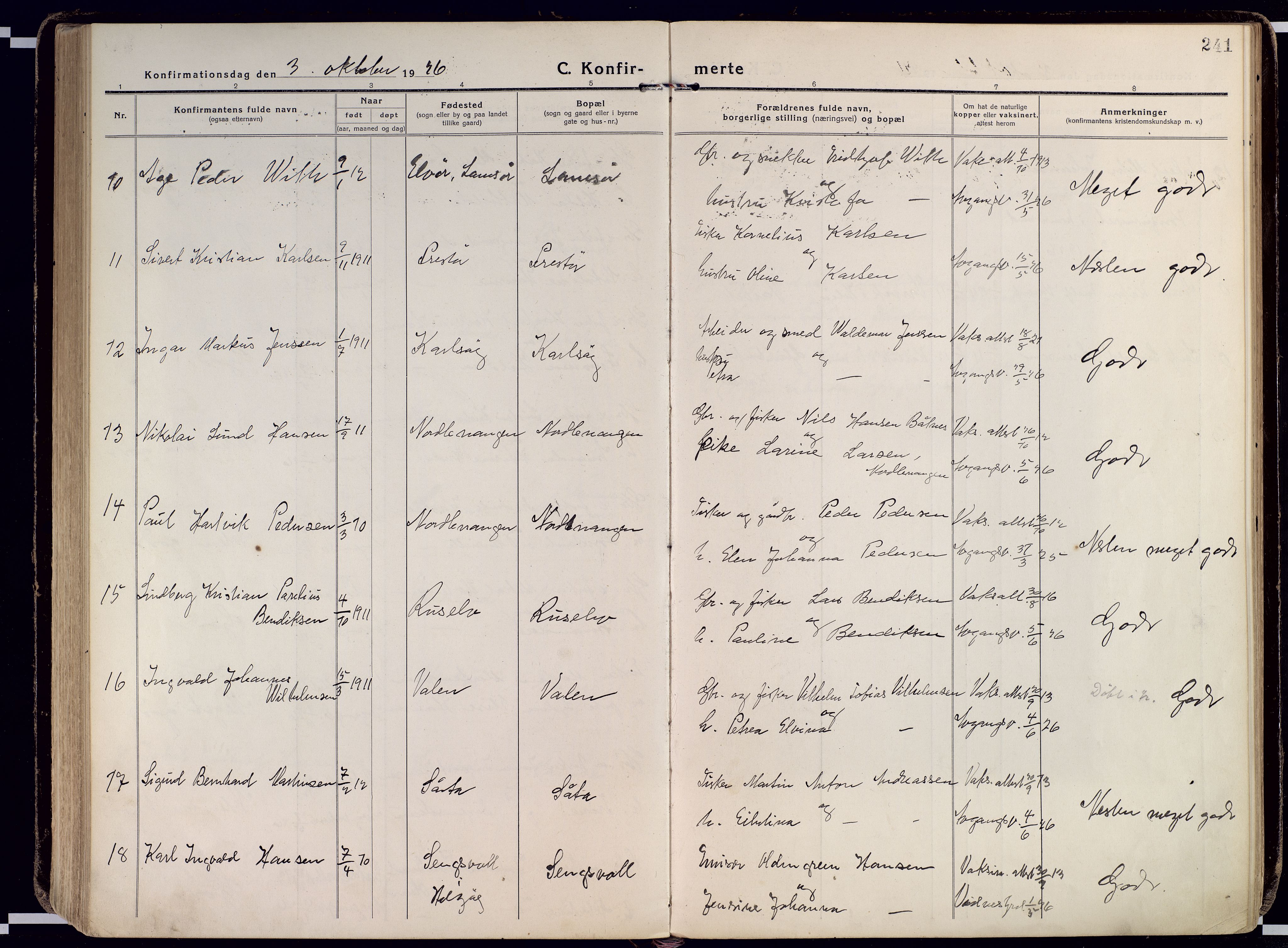 Karlsøy sokneprestembete, AV/SATØ-S-1299/H/Ha/Haa/L0015kirke: Parish register (official) no. 15, 1918-1929, p. 241