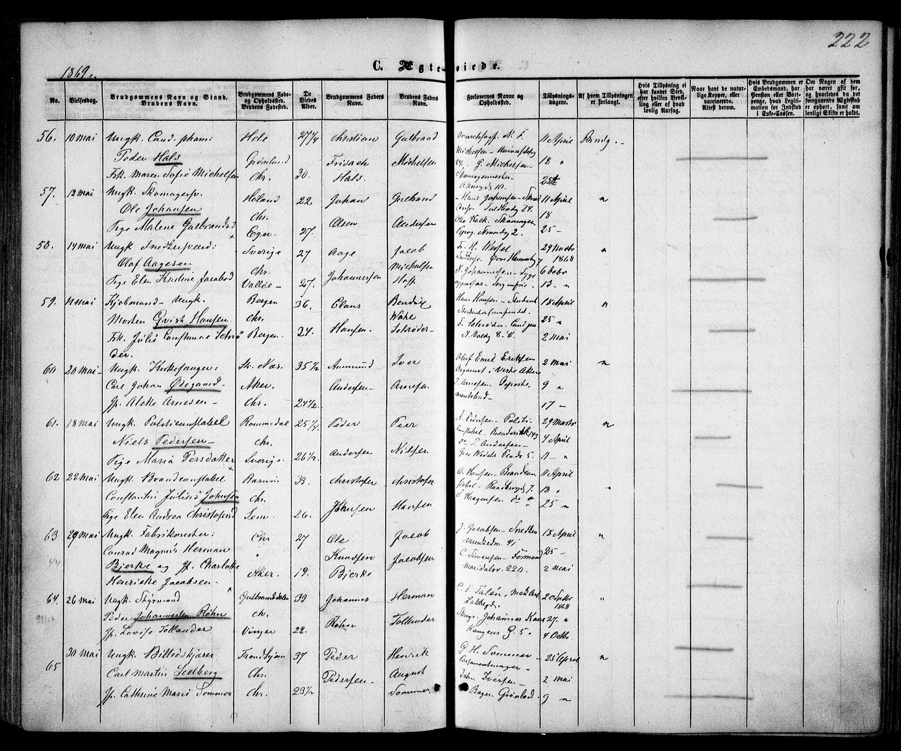 Trefoldighet prestekontor Kirkebøker, SAO/A-10882/F/Fc/L0001: Parish register (official) no. III 1, 1858-1874, p. 222