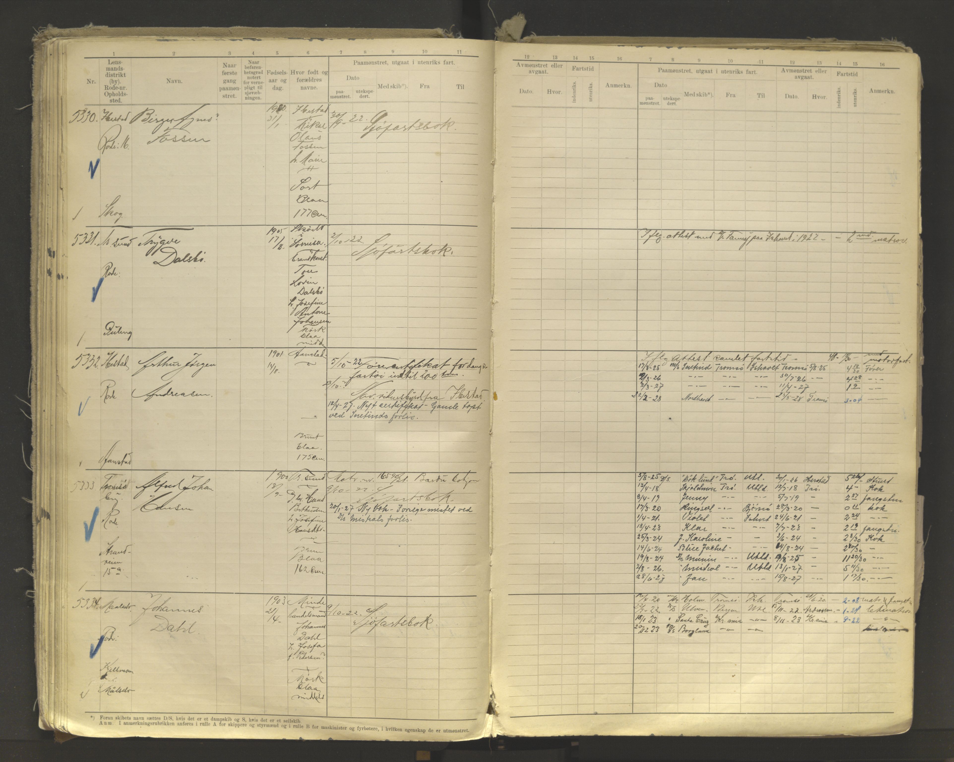 Tromsø sjømannskontor/innrullerings-/mønstringsdistrikt, AV/SATØ-S-0243/F/Fb/L0011: Annotasjonsrulle. Defekt: løs innbinding. Nr. 4973-7517, 1920-1928