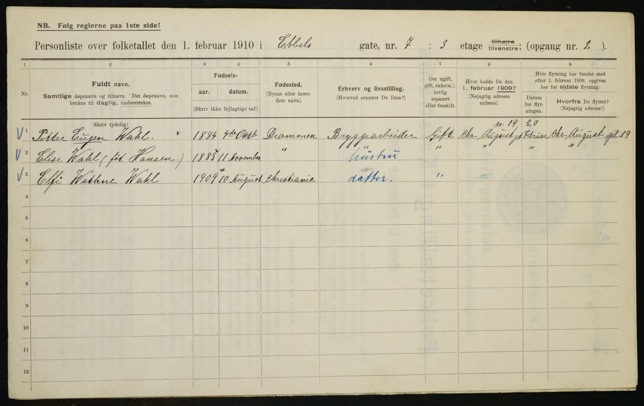 OBA, Municipal Census 1910 for Kristiania, 1910, p. 17253