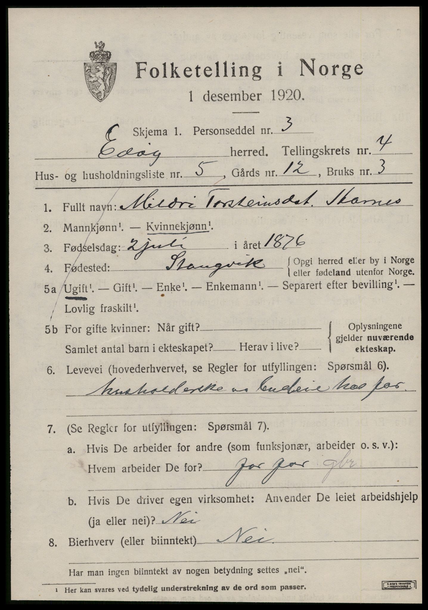 SAT, 1920 census for Edøy, 1920, p. 1366
