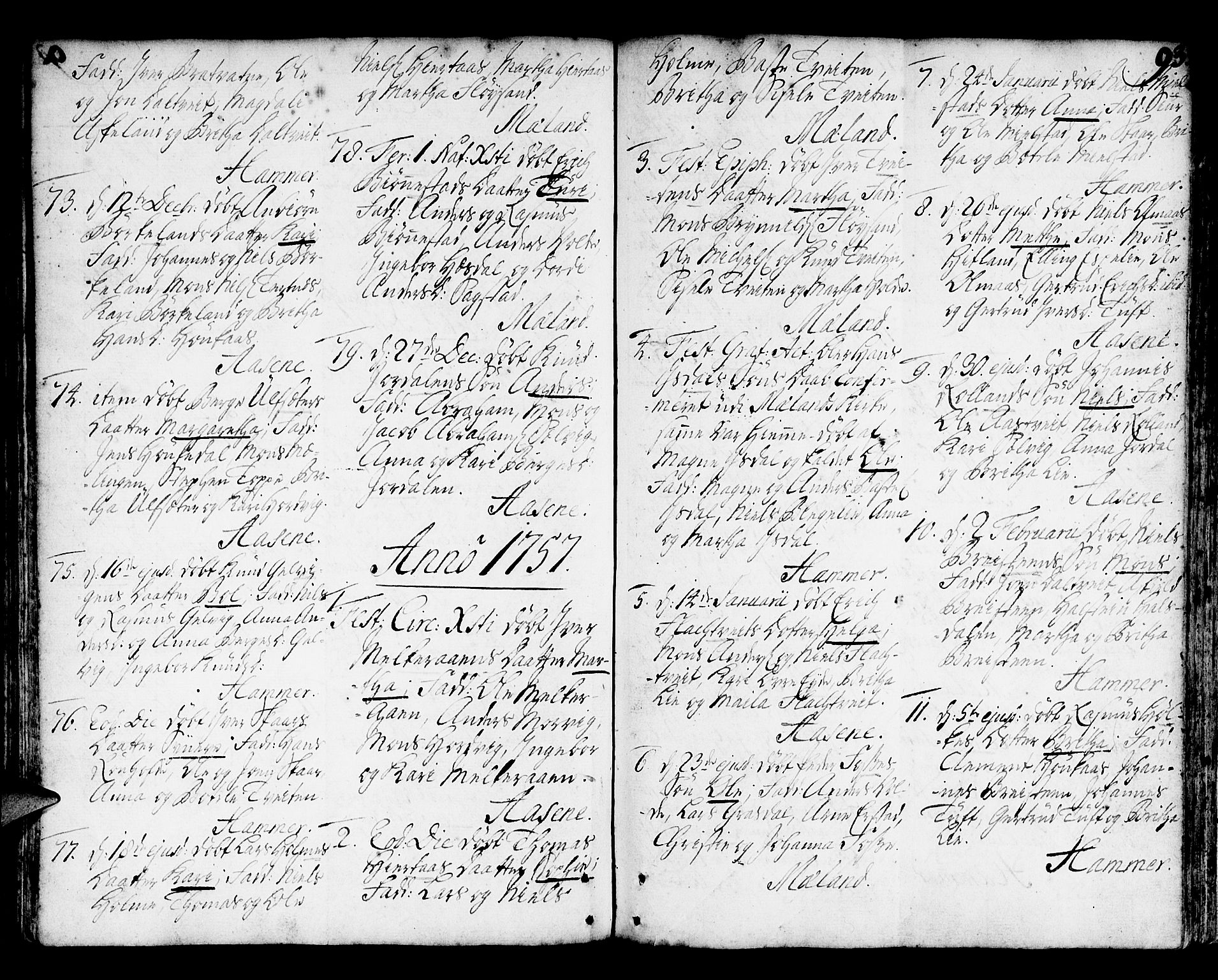 Hamre sokneprestembete, AV/SAB-A-75501/H/Ha/Haa/Haaa/L0006: Parish register (official) no. A 6, 1750-1761, p. 93