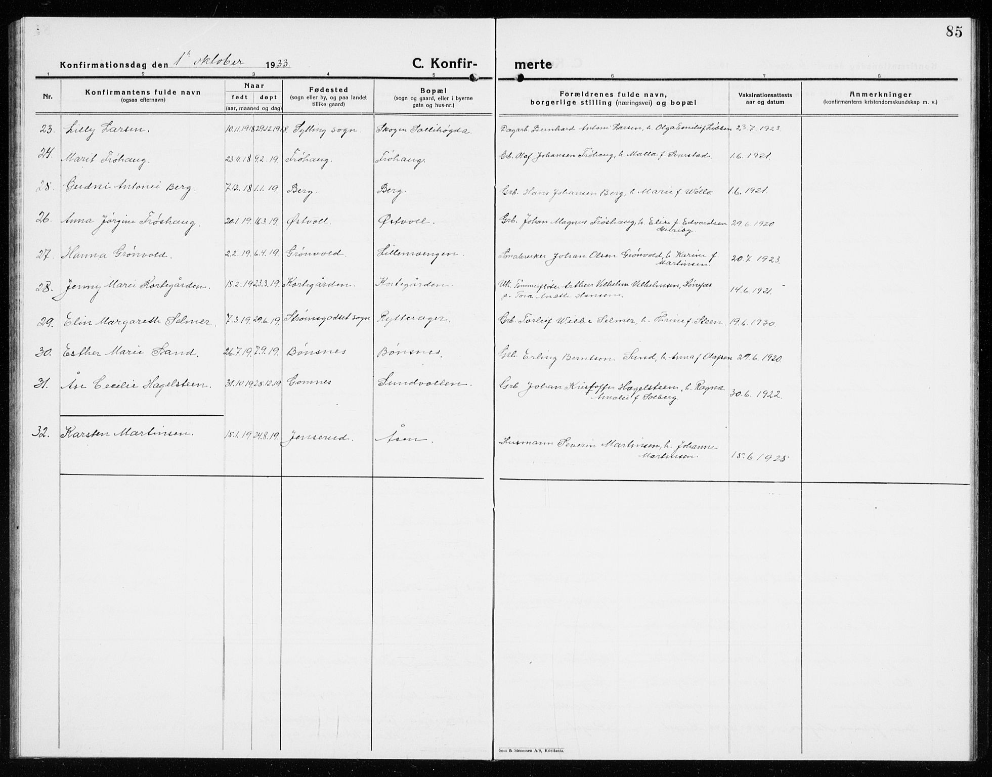 Hole kirkebøker, AV/SAKO-A-228/G/Ga/L0005: Parish register (copy) no. I 5, 1924-1938, p. 85