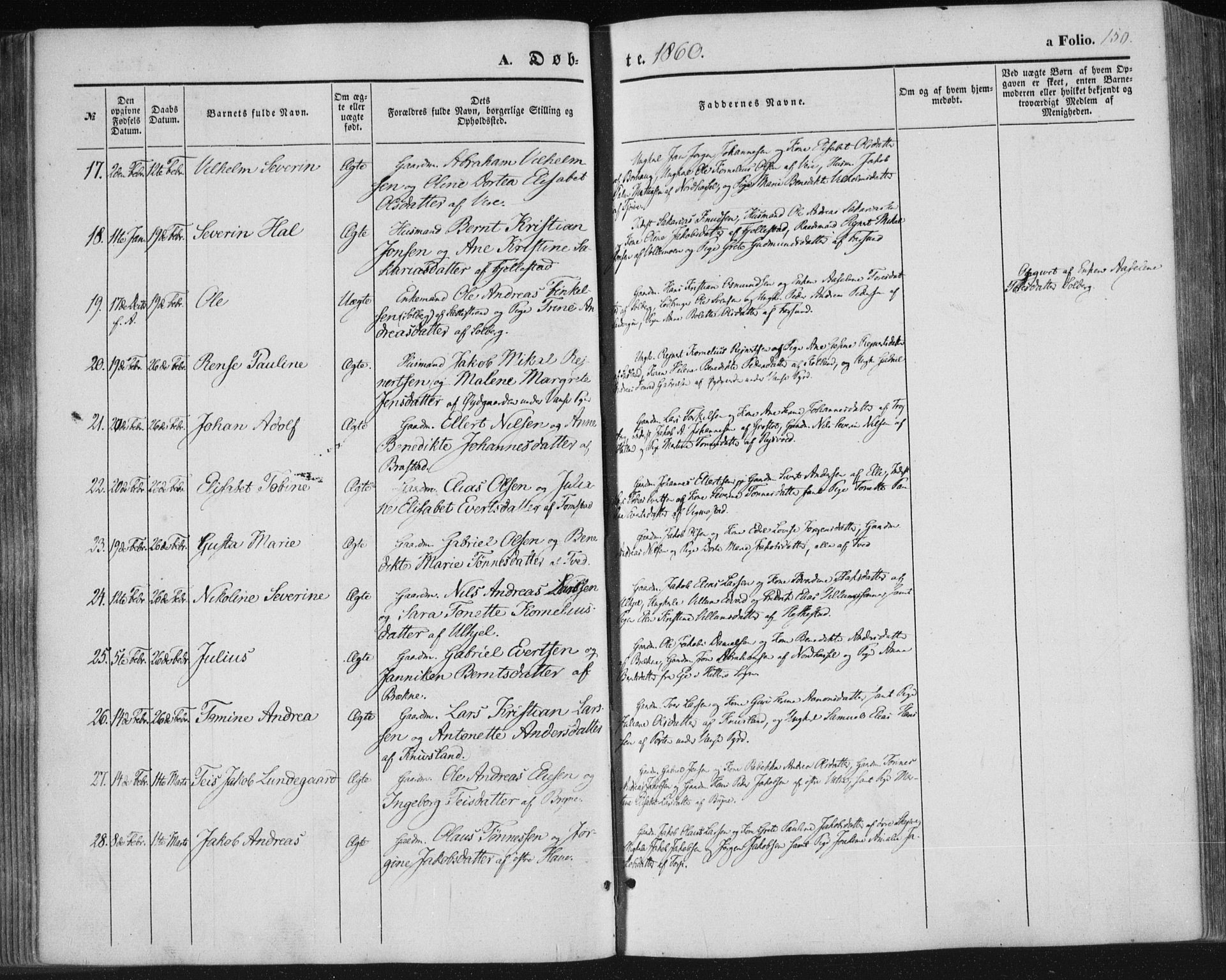 Lista sokneprestkontor, SAK/1111-0027/F/Fa/L0010: Parish register (official) no. A 10, 1846-1861, p. 150