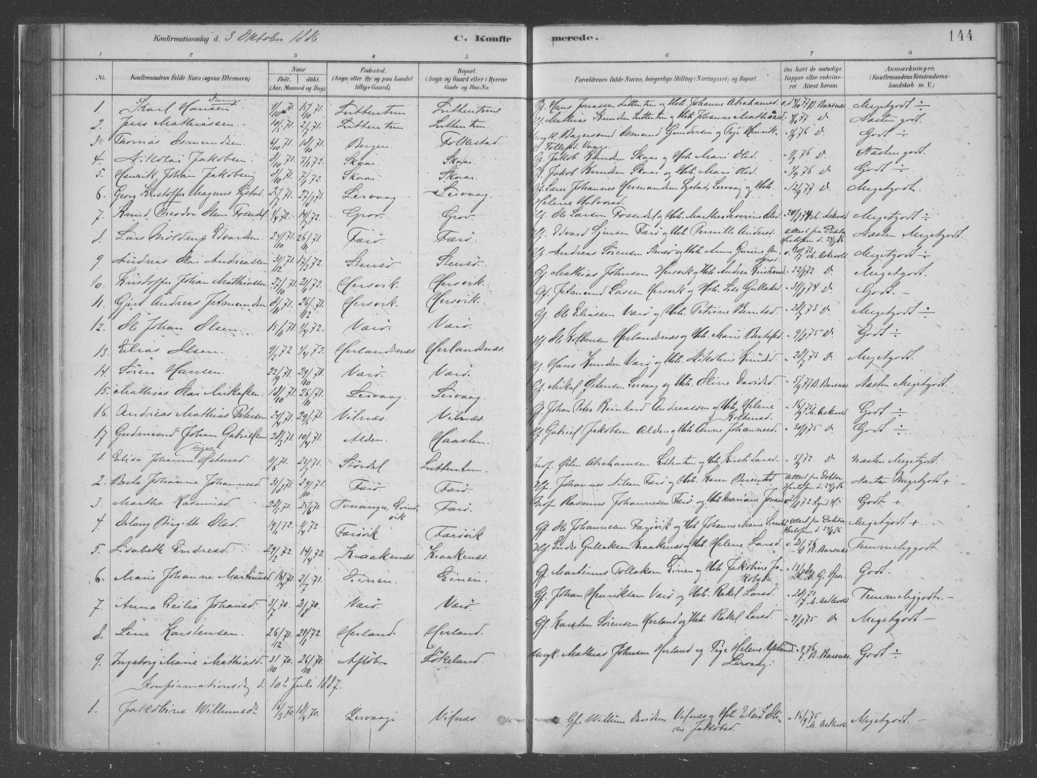 Askvoll sokneprestembete, SAB/A-79501/H/Haa/Haac/L0001: Parish register (official) no. C  1, 1879-1922, p. 144