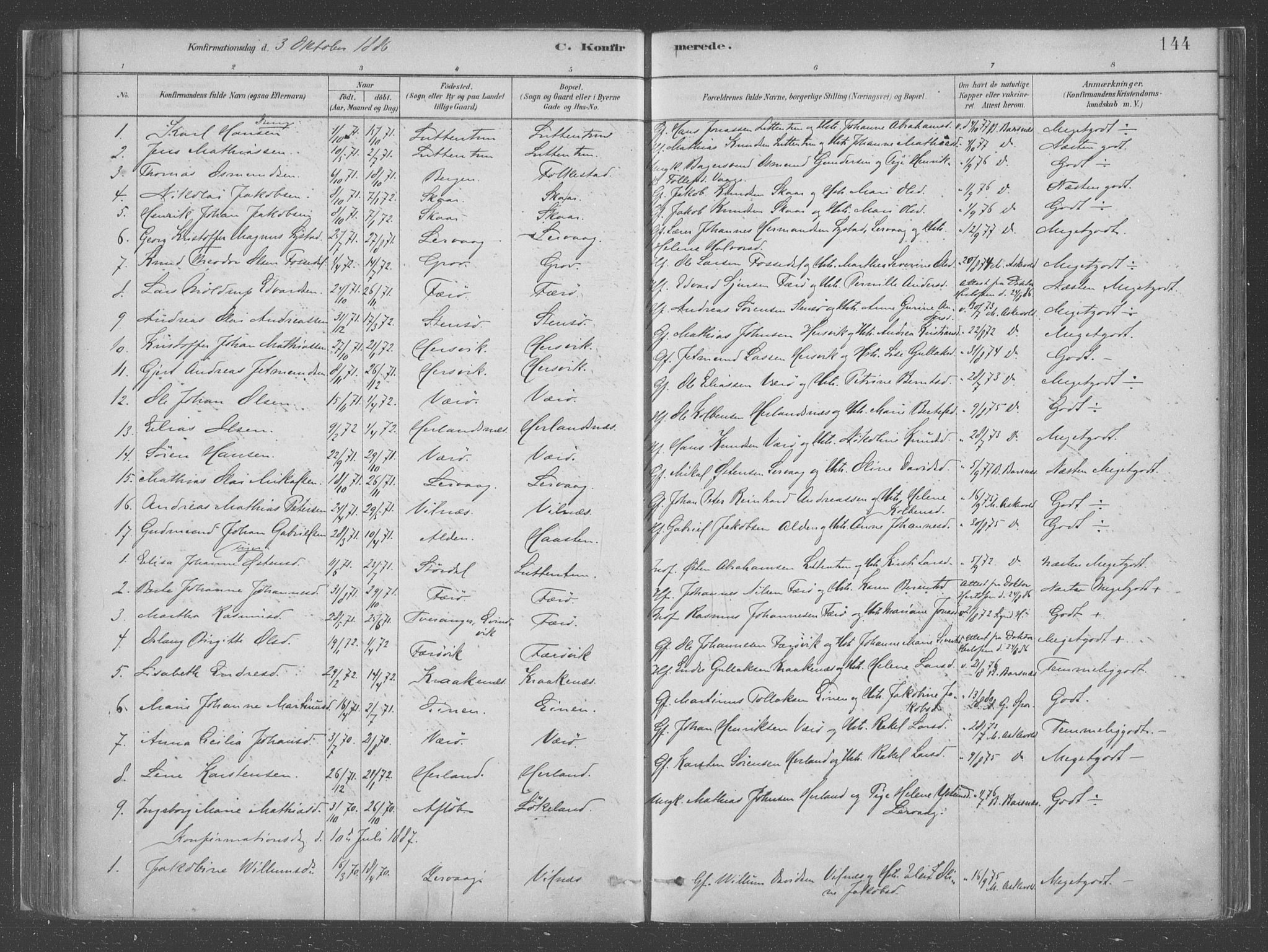 Askvoll sokneprestembete, AV/SAB-A-79501/H/Haa/Haac/L0001: Parish register (official) no. C  1, 1879-1922, p. 144