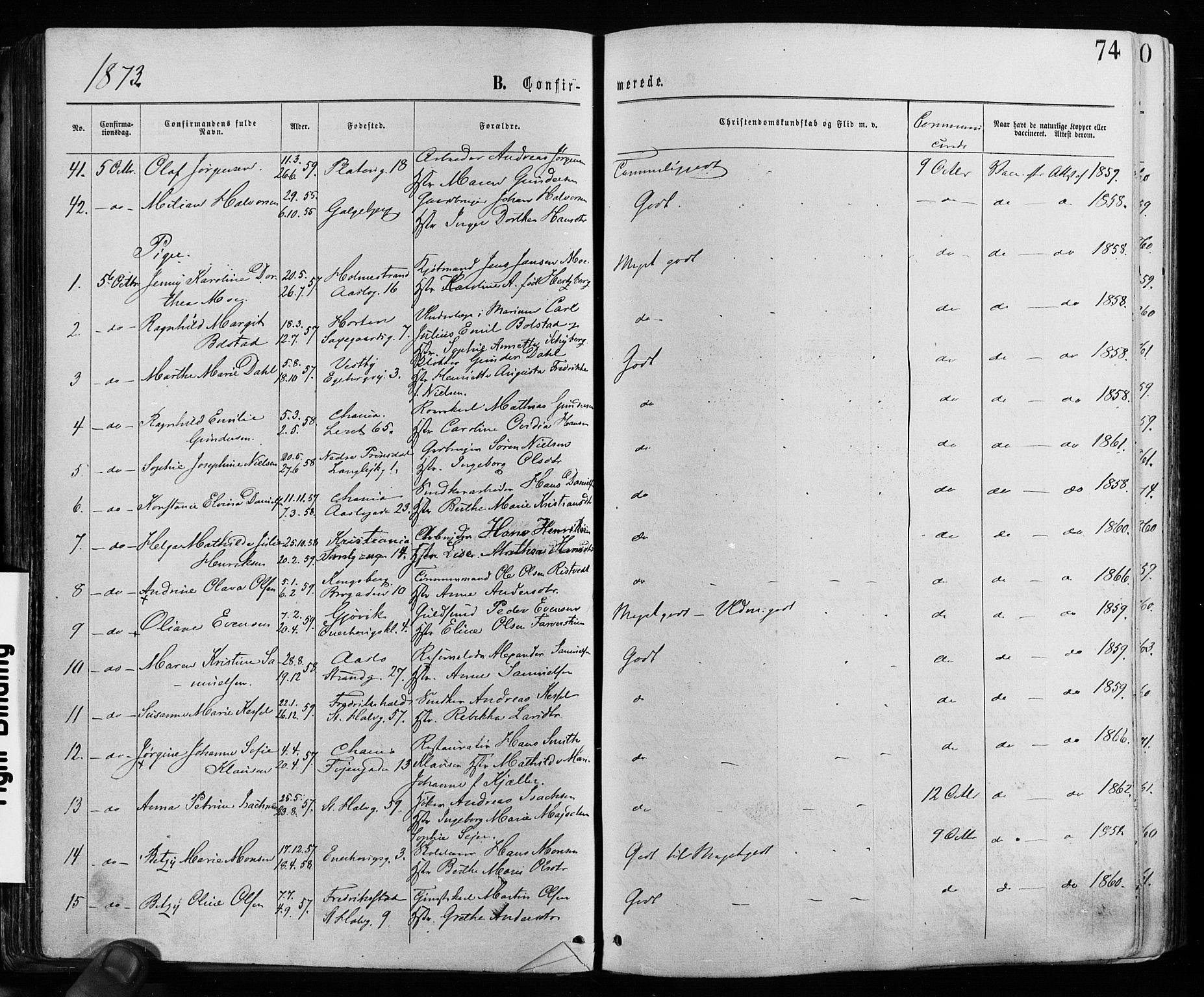 Grønland prestekontor Kirkebøker, AV/SAO-A-10848/F/Fa/L0005: Parish register (official) no. 5, 1869-1880, p. 74