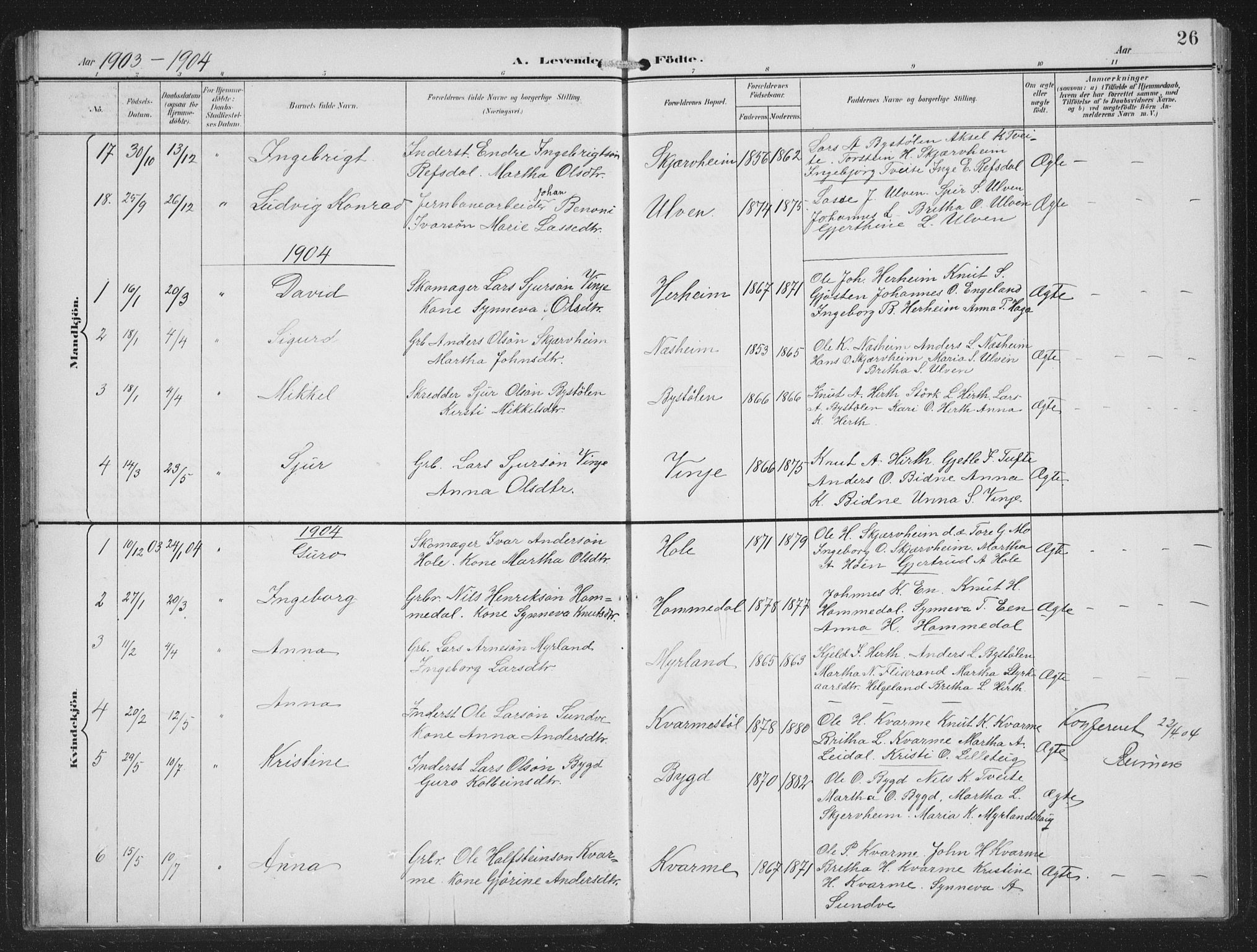 Vossestrand Sokneprestembete, SAB/A-79101/H/Hab: Parish register (copy) no. B 4, 1894-1941, p. 26