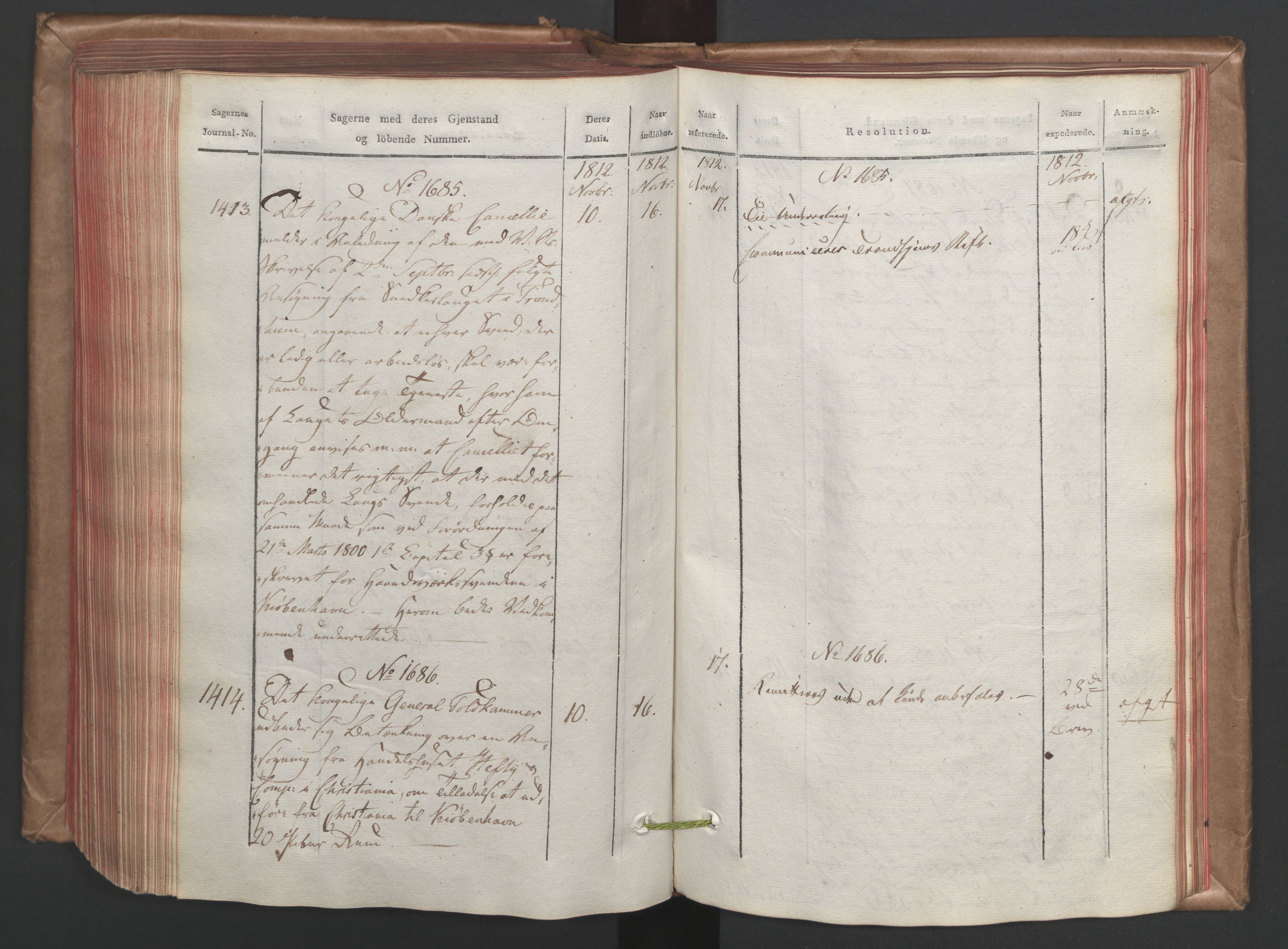 Stattholderembetet 1810-1814, 1. kontor (Kontor A), AV/RA-EA-2872/Aa/L0003: Kollegial referatprotokoll,  j.nr. 995-1430,  l.nr. 1129-1710, 1812, p. 279