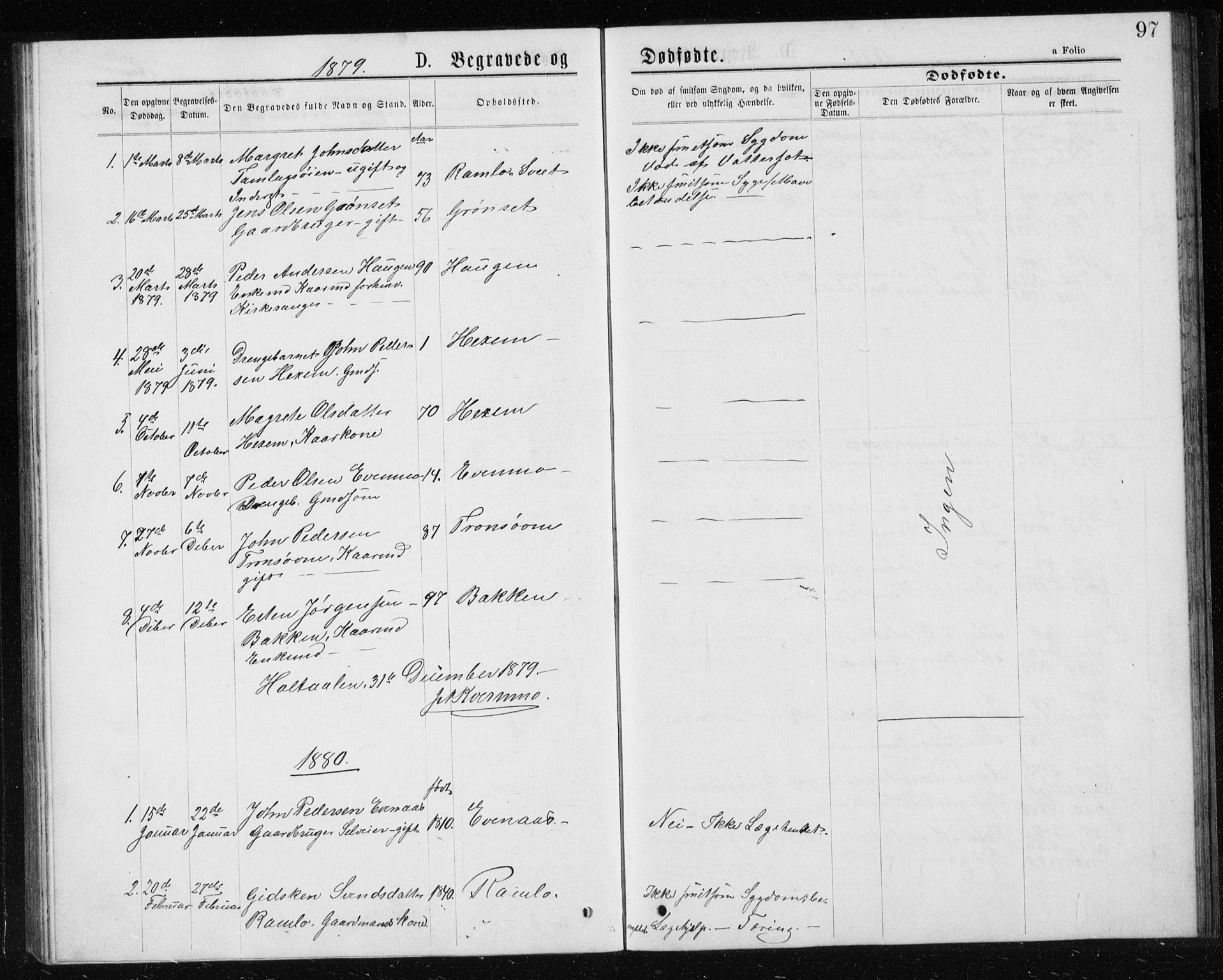 Ministerialprotokoller, klokkerbøker og fødselsregistre - Sør-Trøndelag, SAT/A-1456/685/L0977: Parish register (copy) no. 685C02, 1879-1890, p. 97