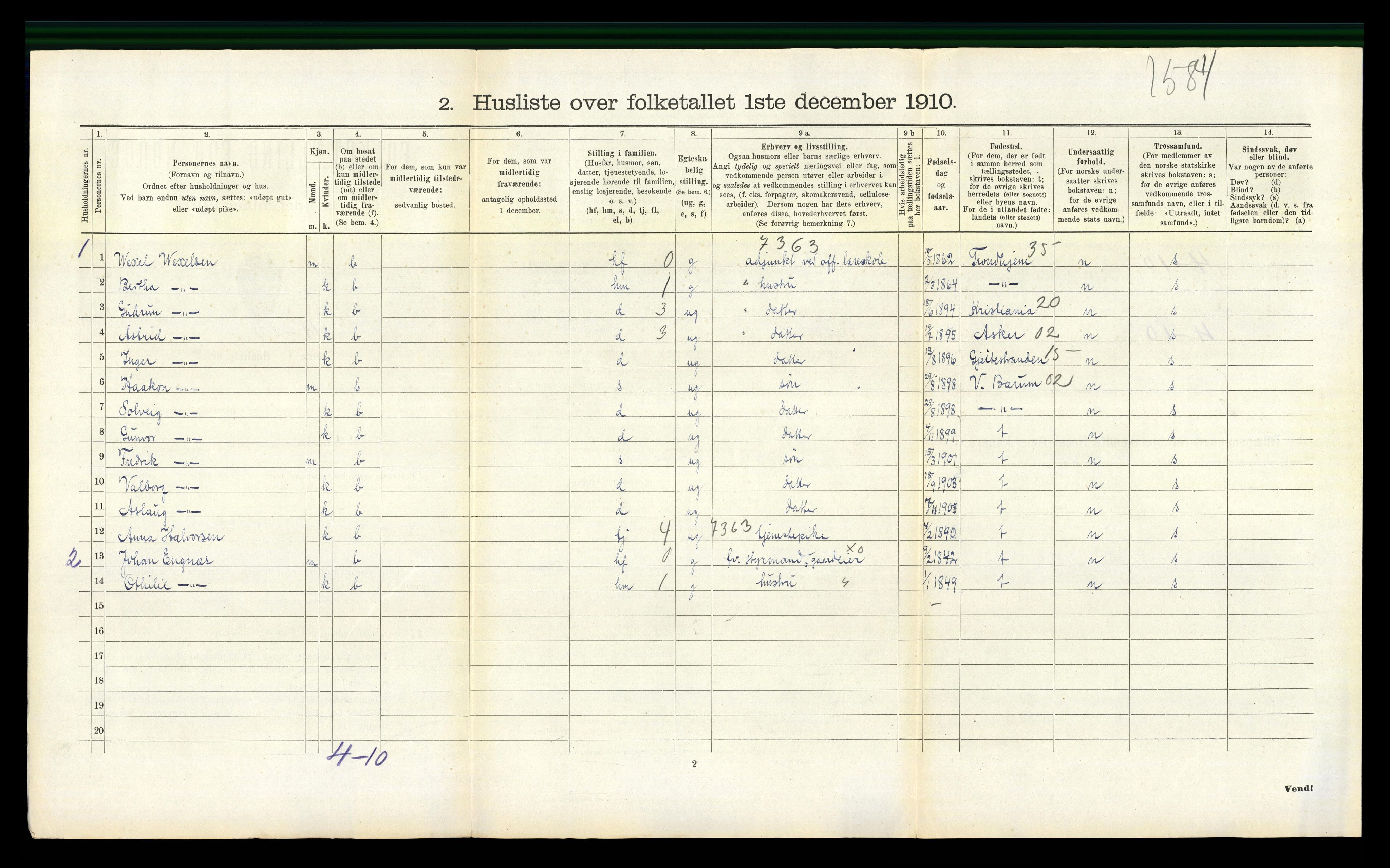 RA, 1910 census for Botne, 1910, p. 537