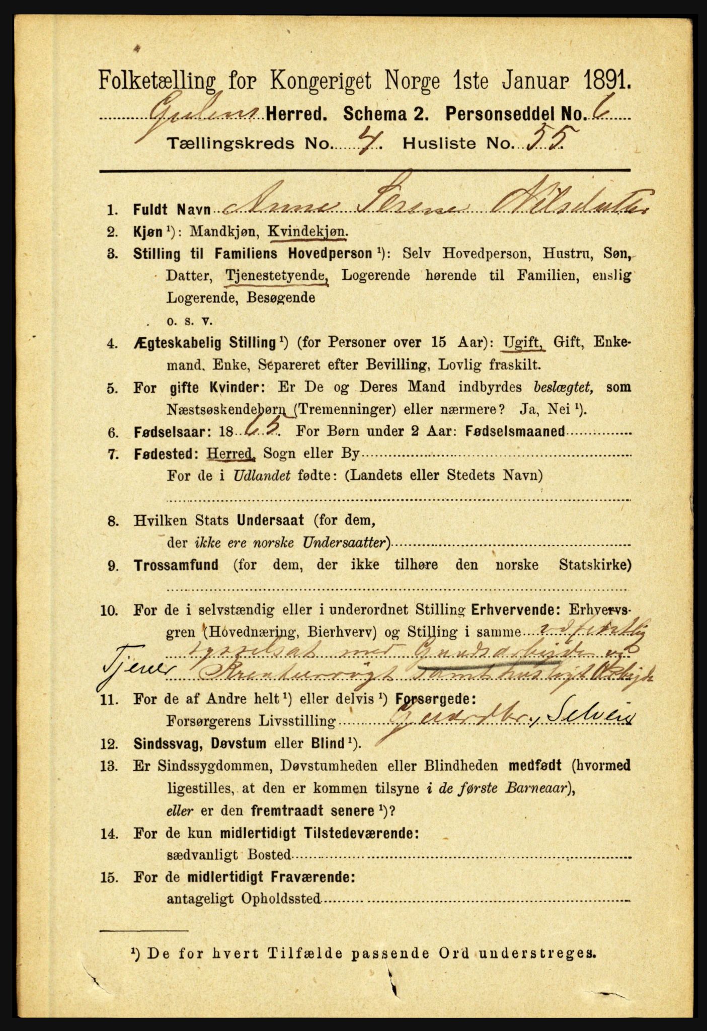 RA, 1891 census for 1411 Gulen, 1891, p. 1612