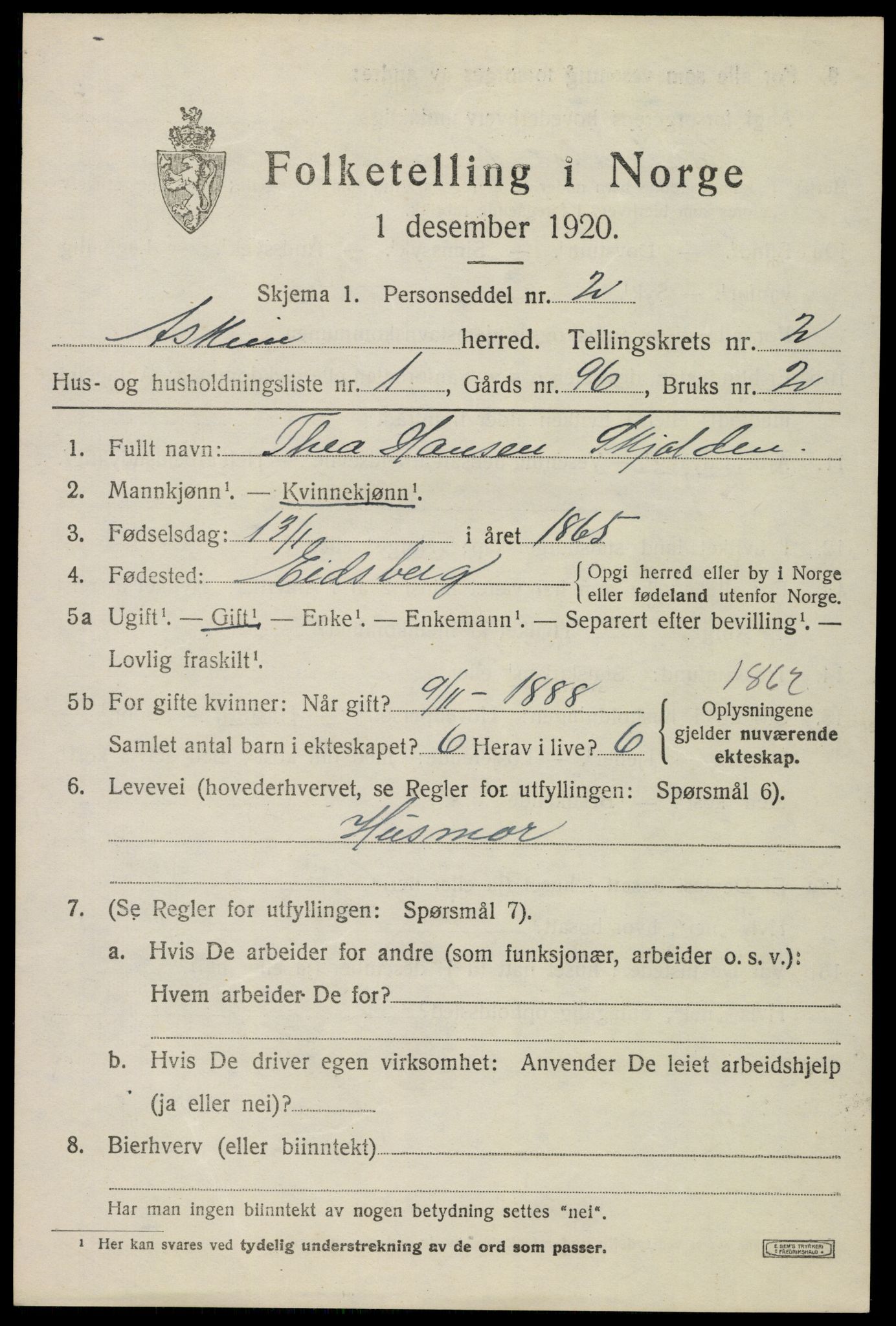 SAO, 1920 census for Askim, 1920, p. 4589