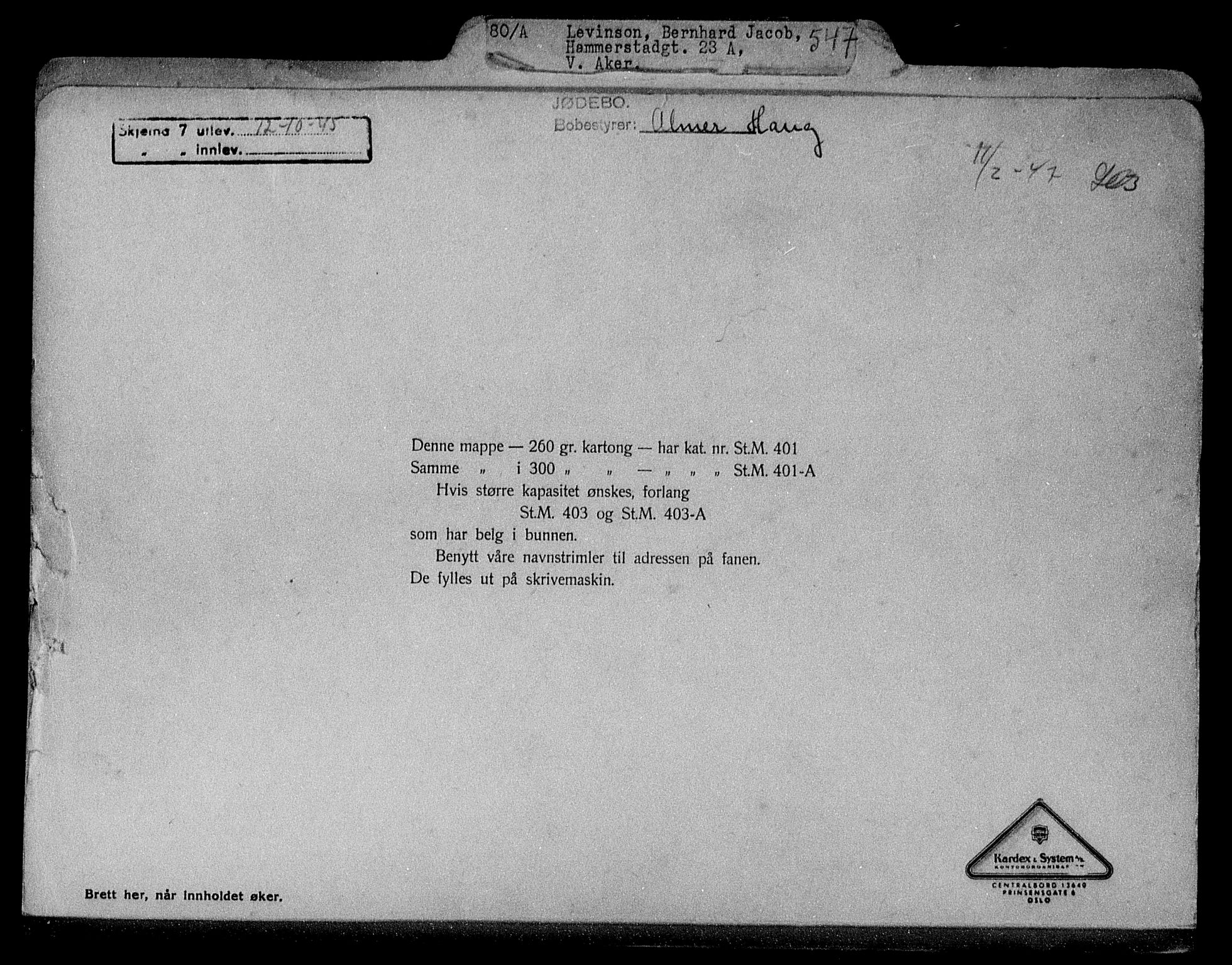 Justisdepartementet, Tilbakeføringskontoret for inndratte formuer, RA/S-1564/H/Hc/Hcc/L0958: --, 1945-1947, p. 293