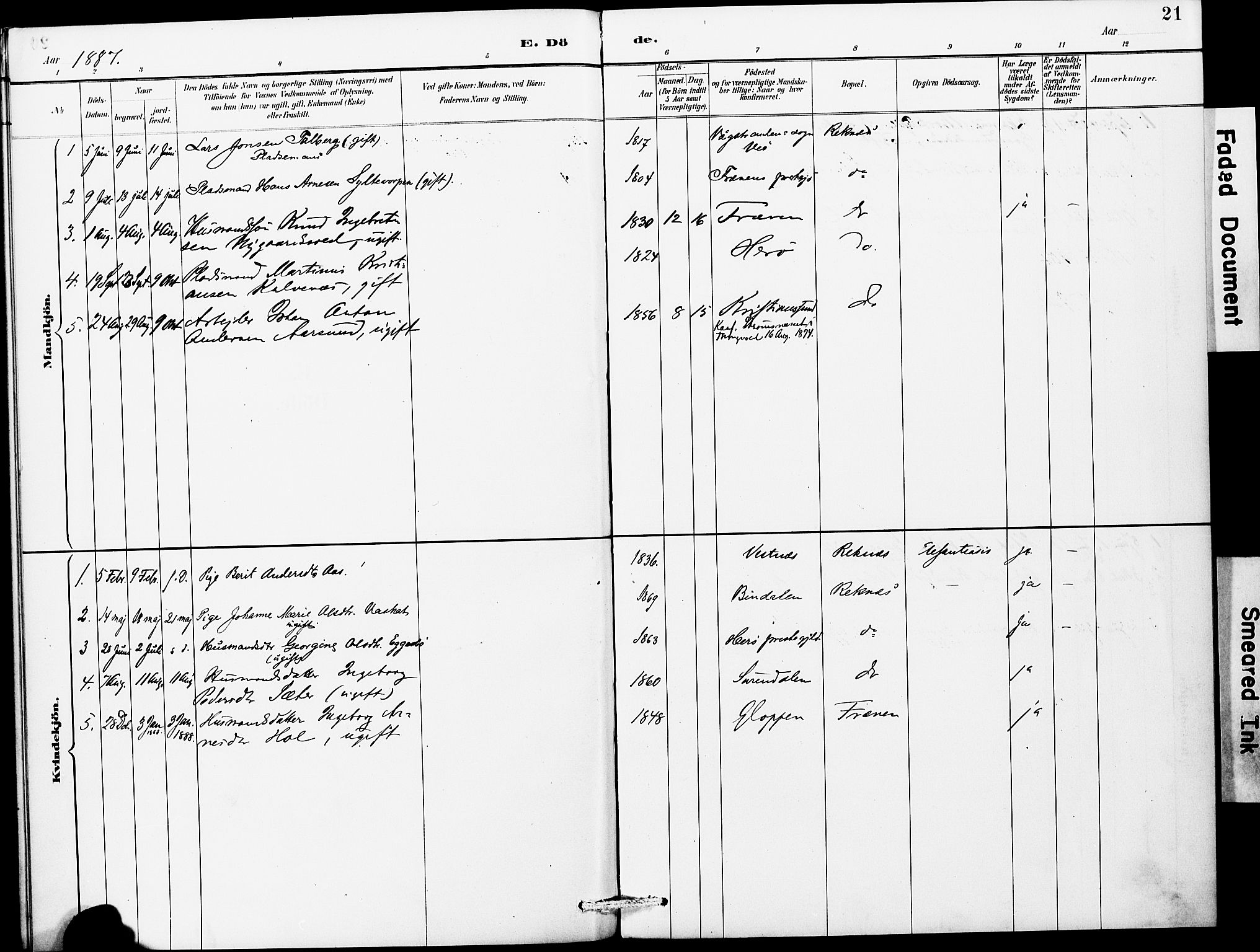 Ministerialprotokoller, klokkerbøker og fødselsregistre - Møre og Romsdal, AV/SAT-A-1454/559/L0714: Parish register (official) no. 559A02, 1887-1895, p. 21