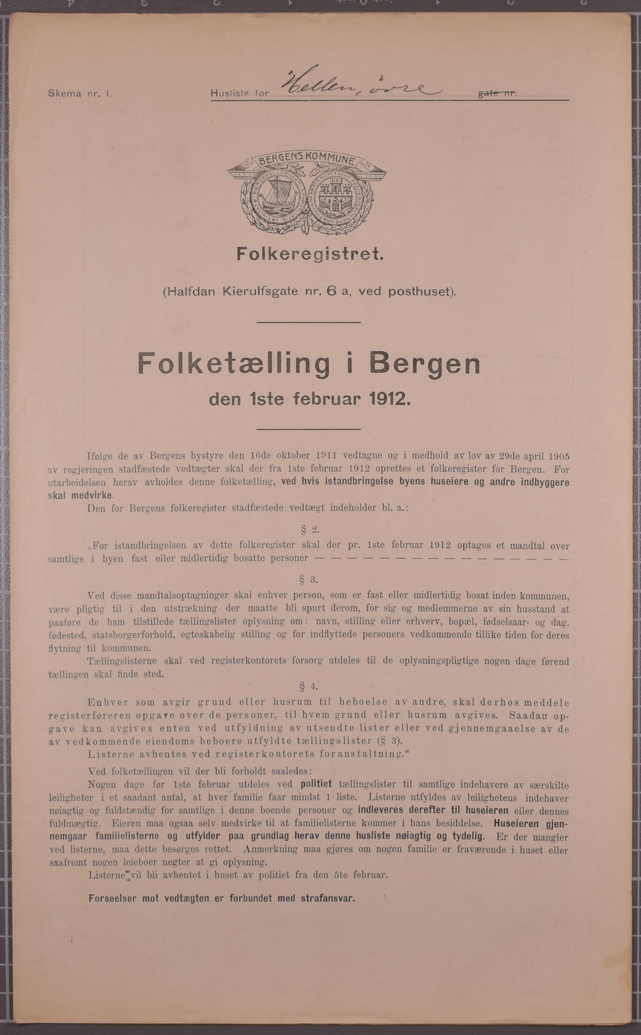 SAB, Municipal Census 1912 for Bergen, 1912, p. 2190